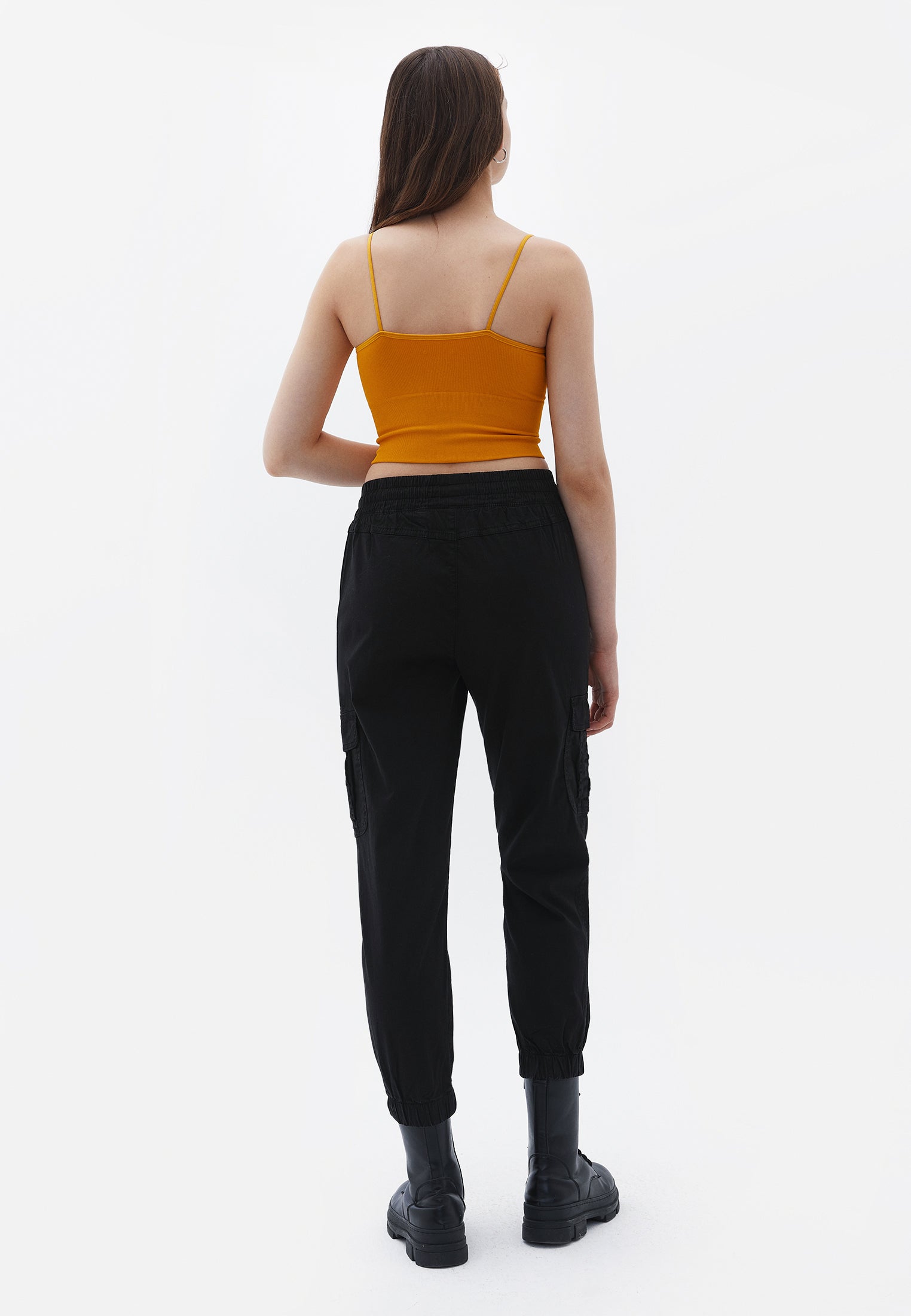 Elasticated waistband cargo jogger pants - BLACK