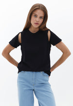 Oversize Tshirt with Cut-out Detail - BLACK