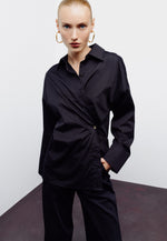 Oversize Shirt with Button Detail - BLACK