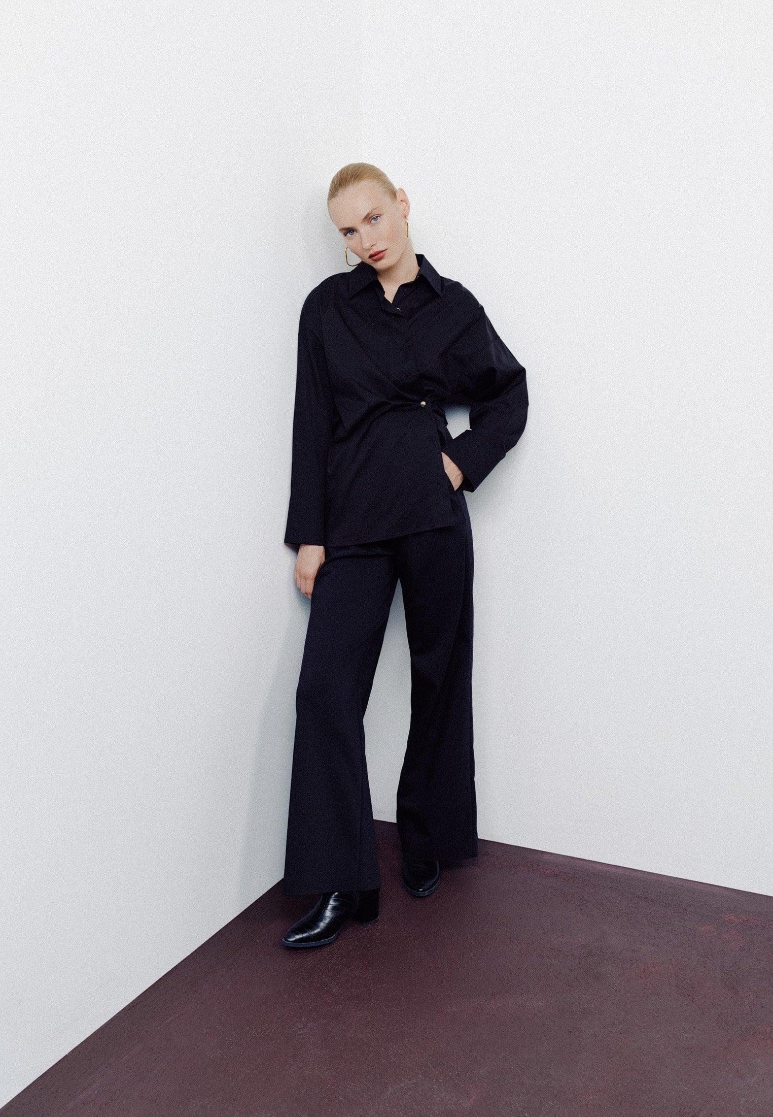 Oversize Shirt with Button Detail - BLACK