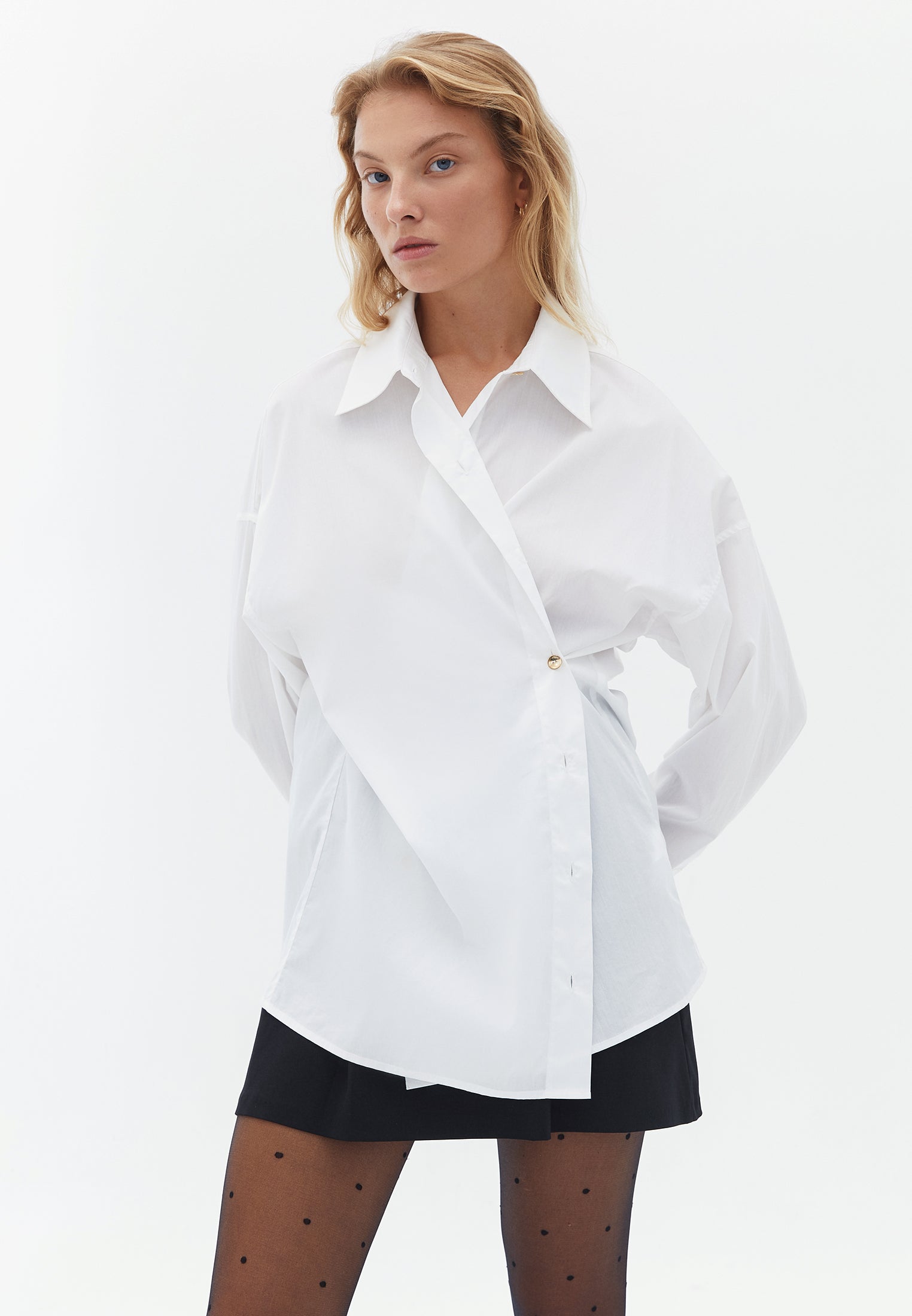 Oversize Shirt with Button Detail - WHITE