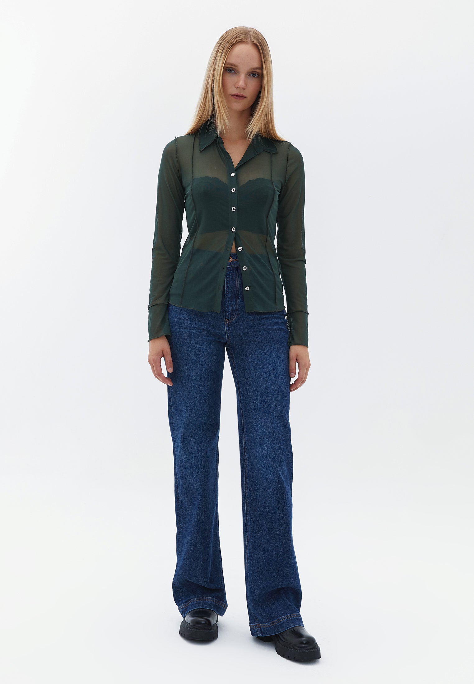 Tulle Shirt with Button Detail - SYCAMORE