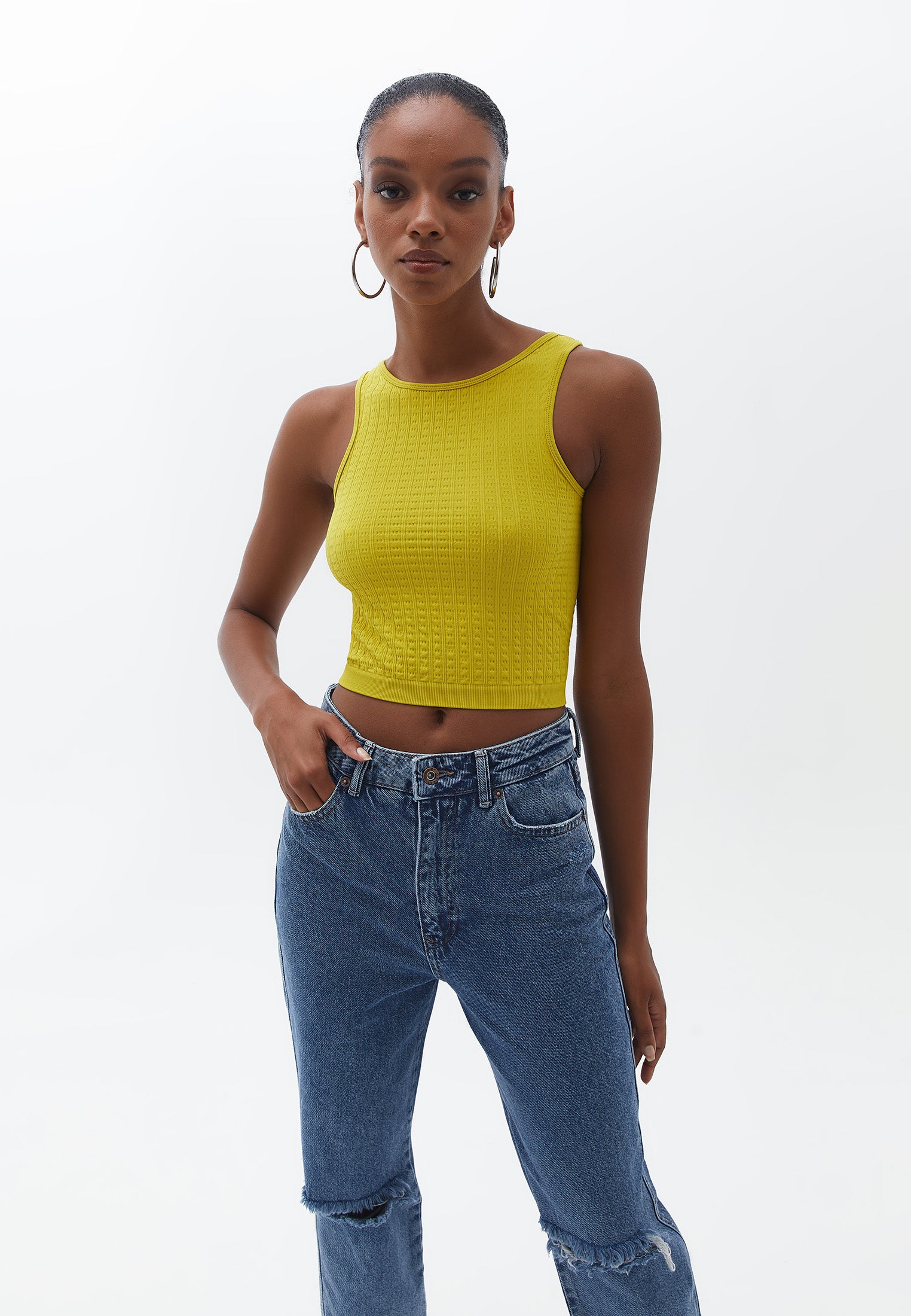 Halter Neck Crop Singlet - ANTIQUE MOSS