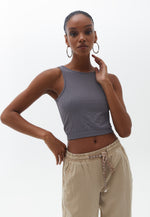 Halter Neck Crop Singlet - SMOKED PEARL