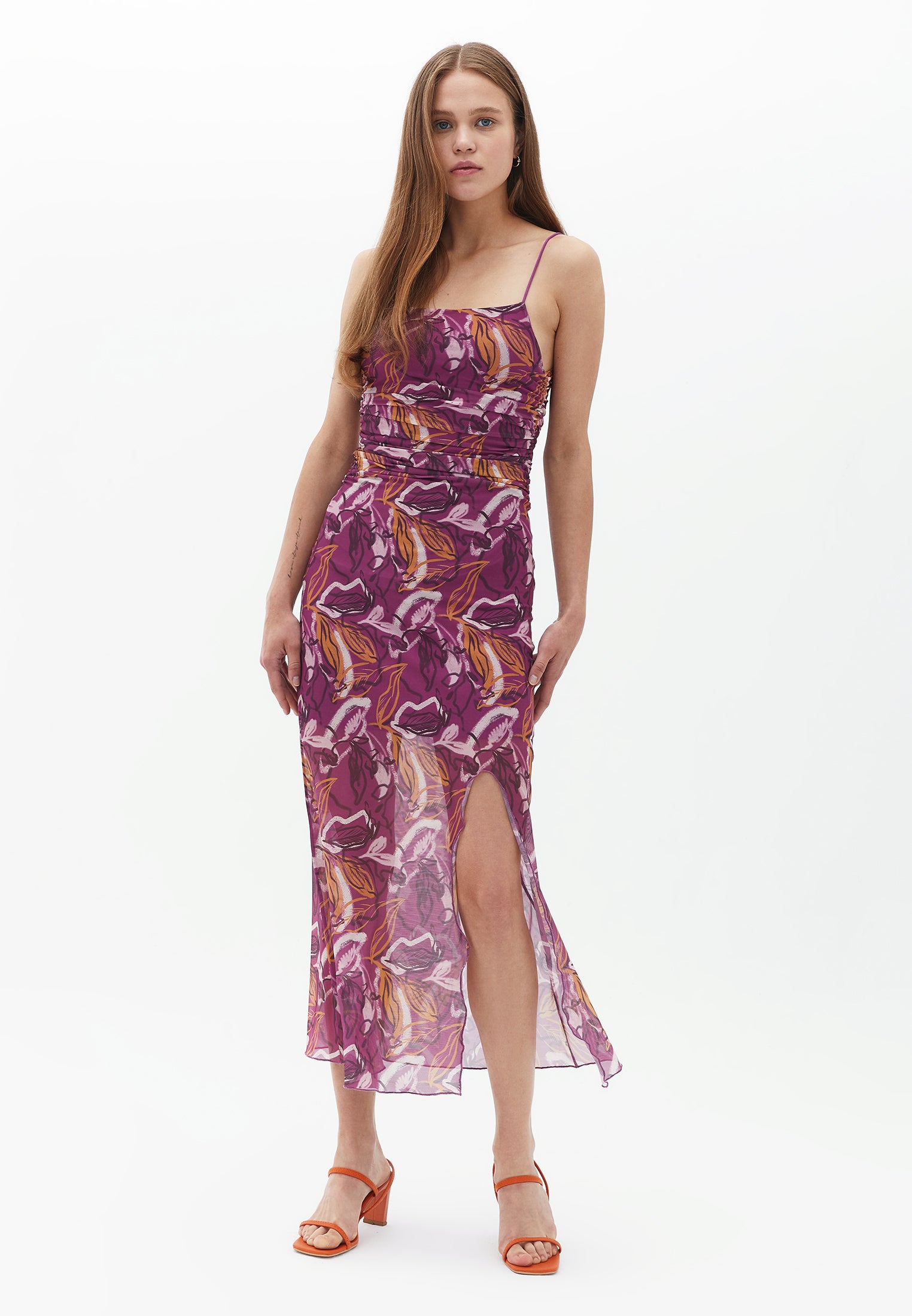 Tulle Dress with Thin Straps - LEAF COMB