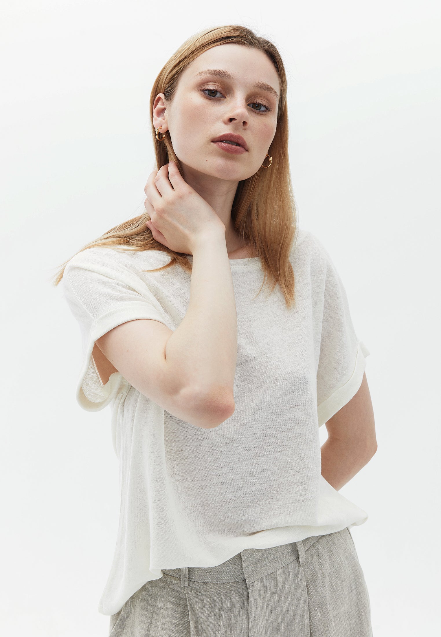 Linen Boat Neck Tshirt - ICE MILK