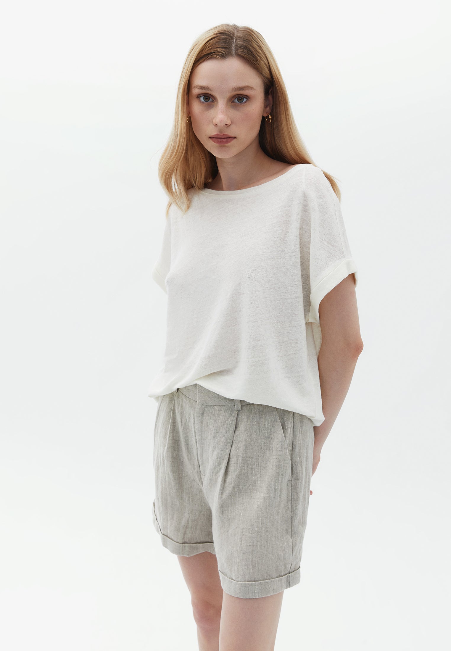 Linen Boat Neck Tshirt - ICE MILK