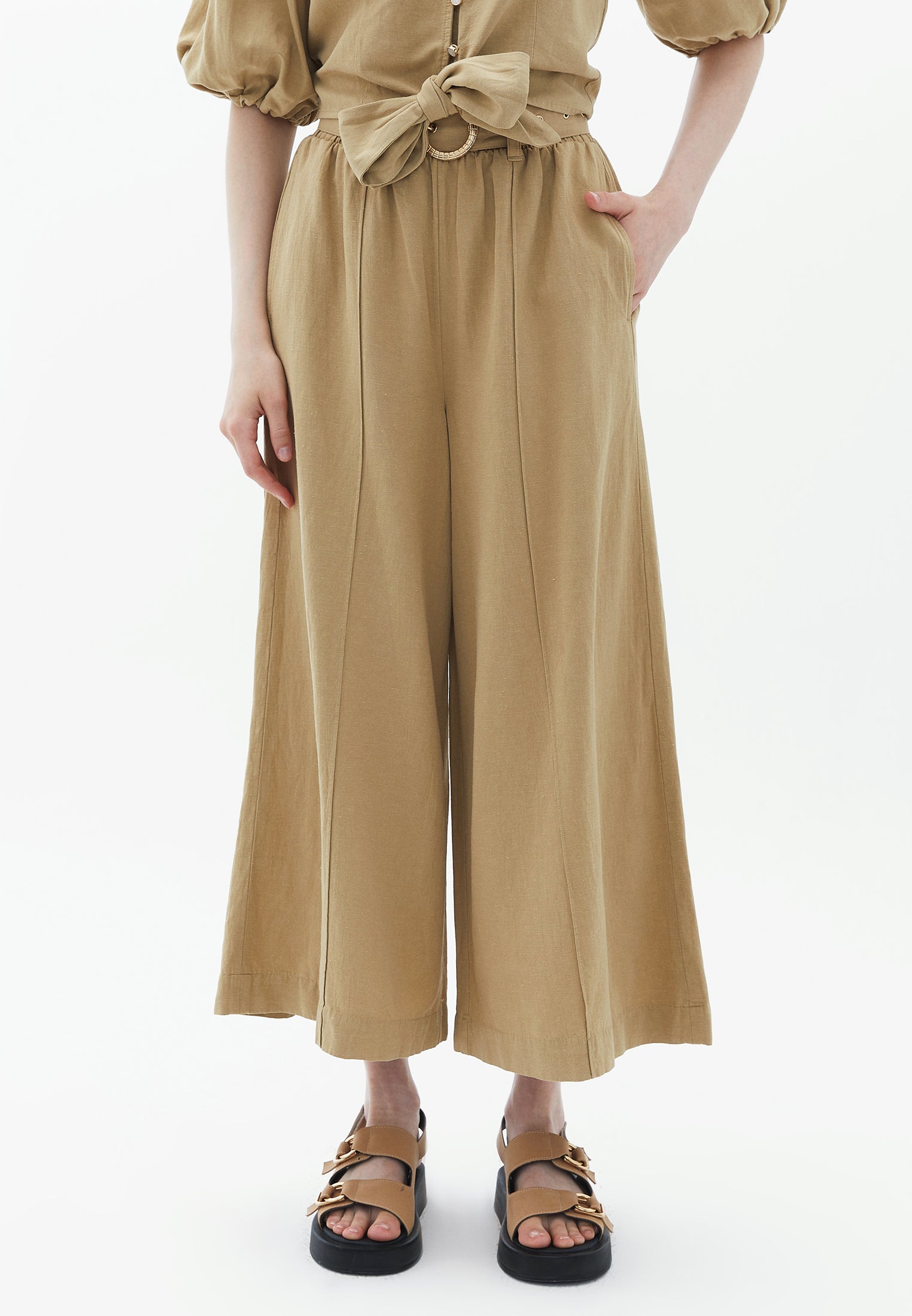 High Rise Culotte Pants - OLIVE GRAY