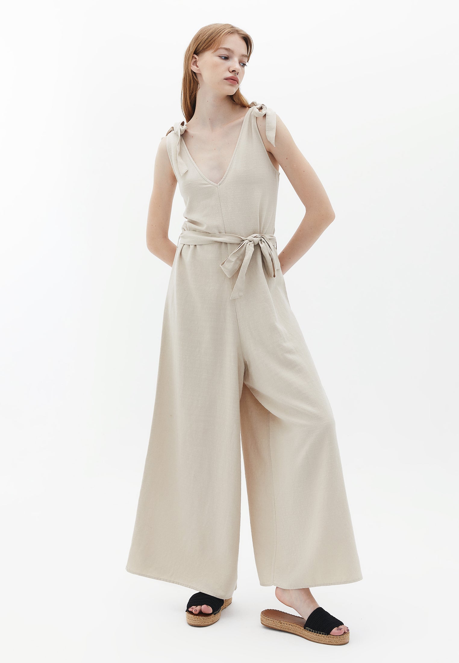 Culotte Jumpsuit with Belt Detail - PEYOTE