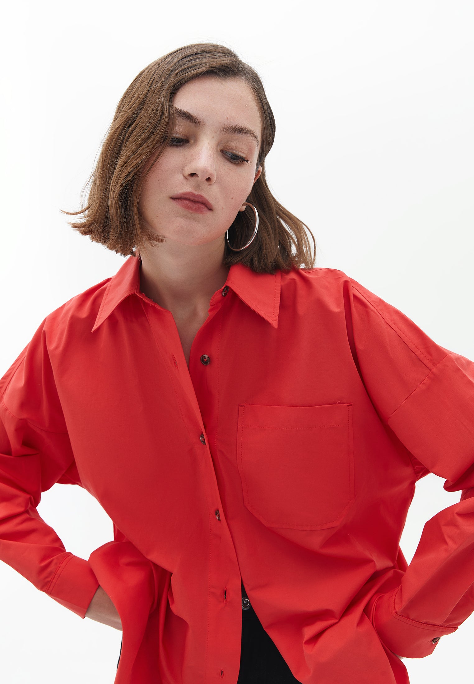 Oversize Shirt with Pocket - POINSETTIA