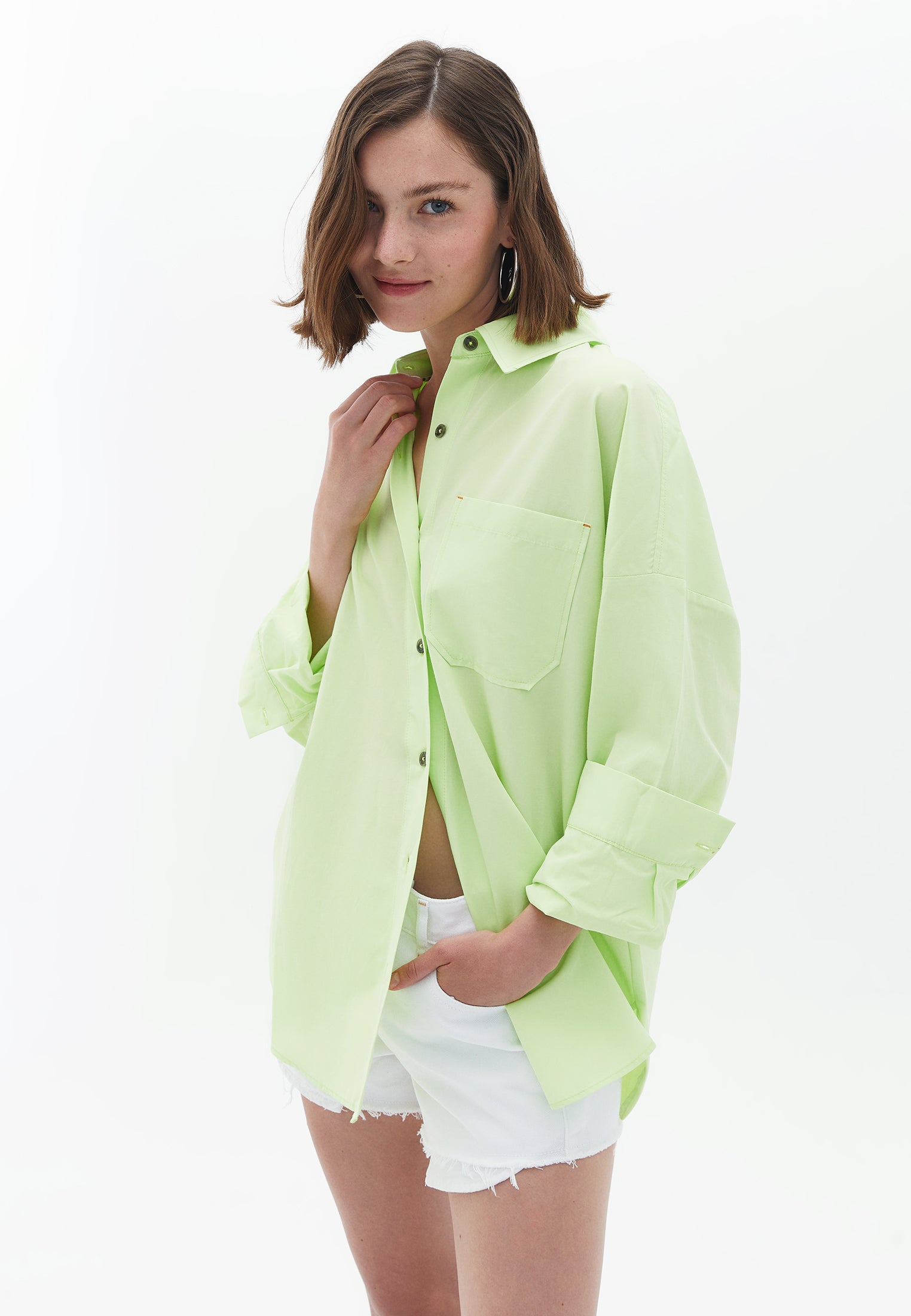 Oversize Shirt with Pocket - SHADOW LIME