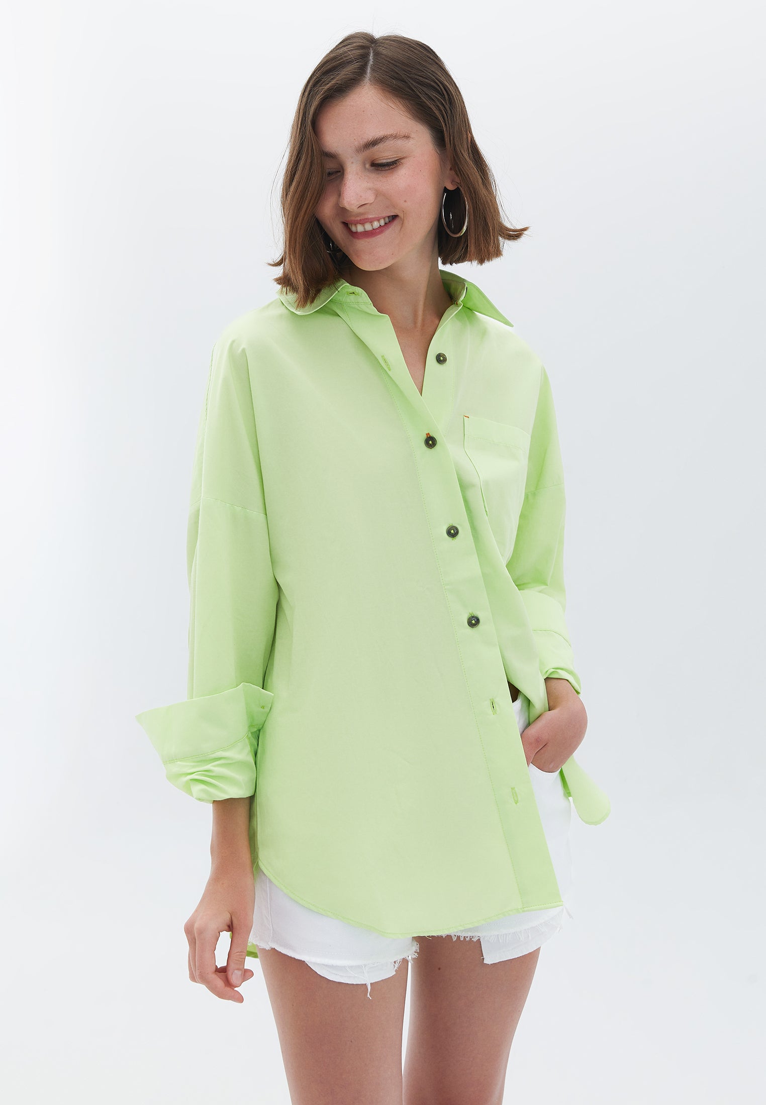 Oversize Shirt with Pocket - SHADOW LIME