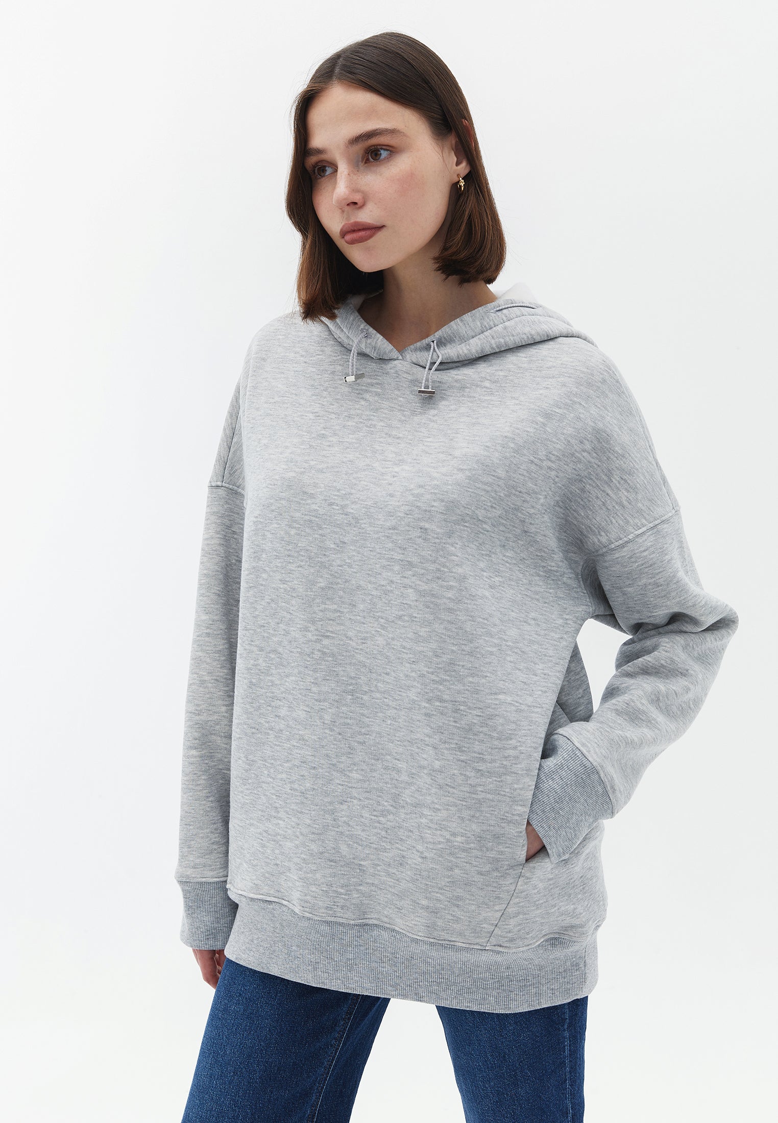 Oversize Hooded Sweatshirt - GREY MELANGE
