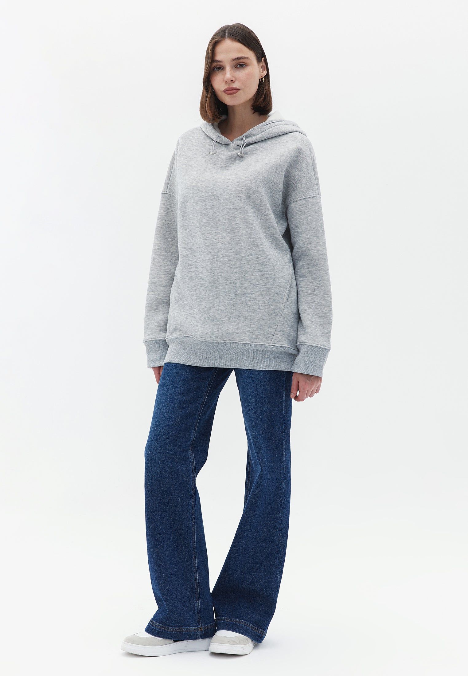 Oversize Hooded Sweatshirt - GREY MELANGE