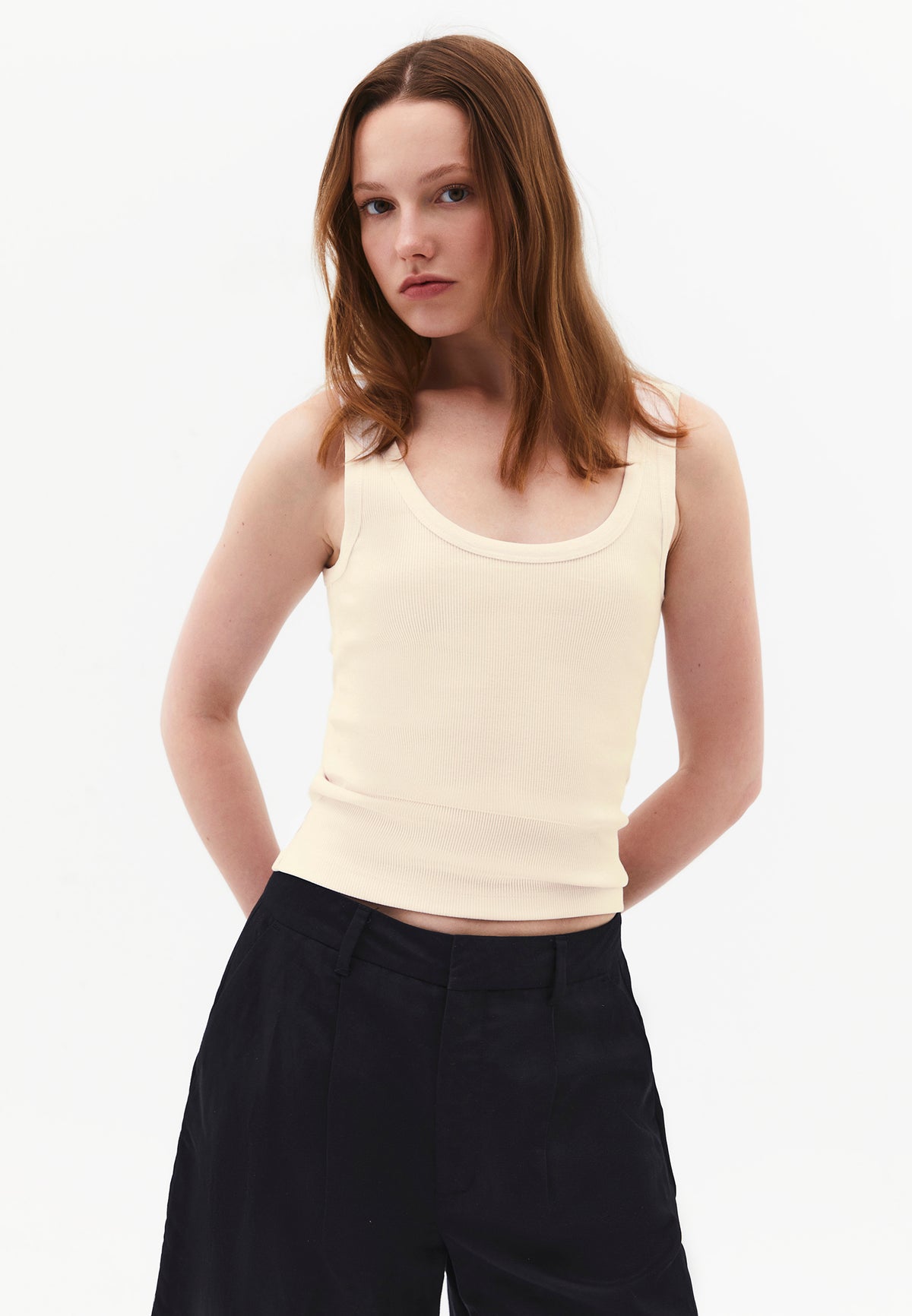U Neck Bodycon Ribbed Tank Top - Yellow