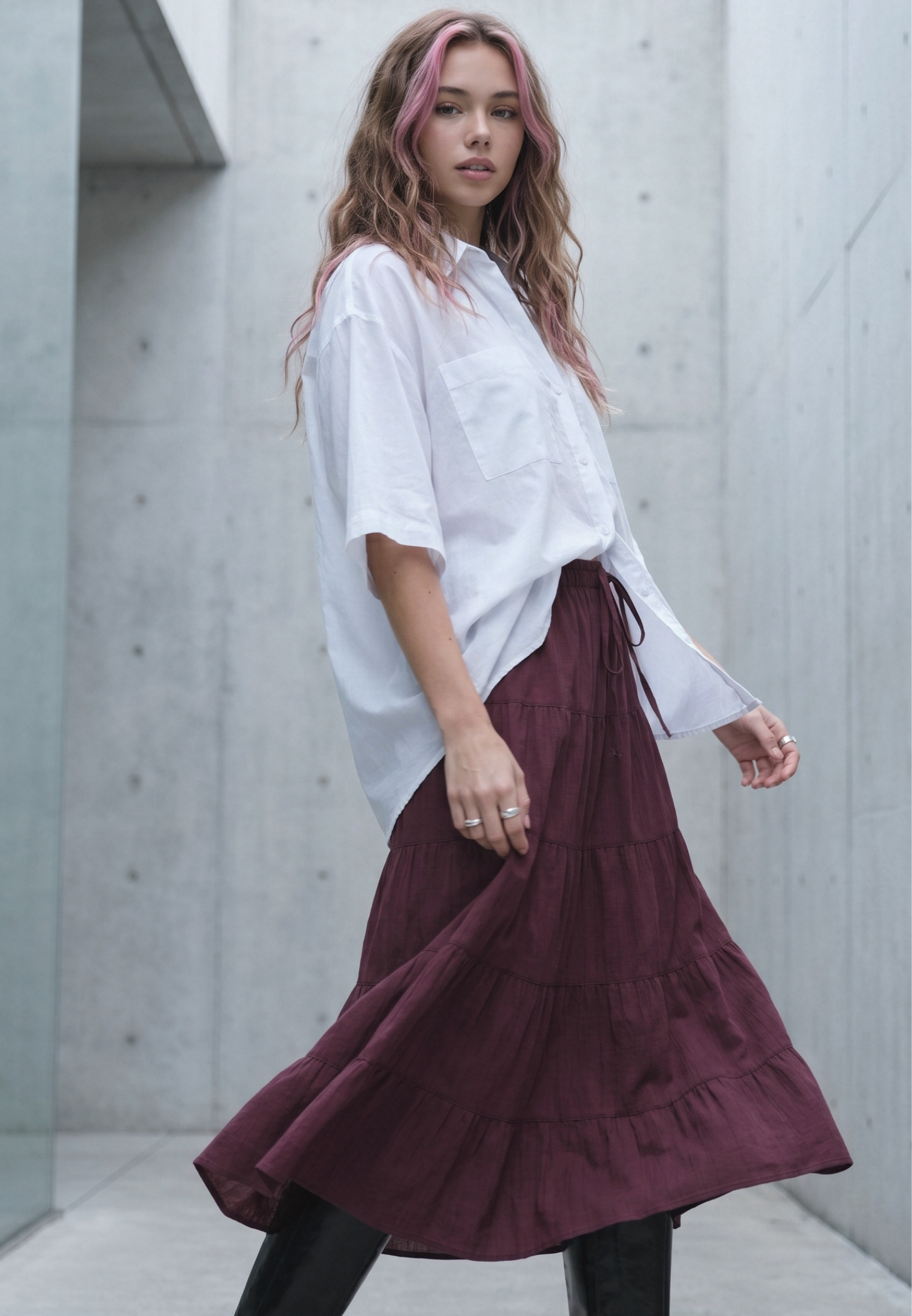 A-Line Midi Skirt - CRUSHED VIOLETS