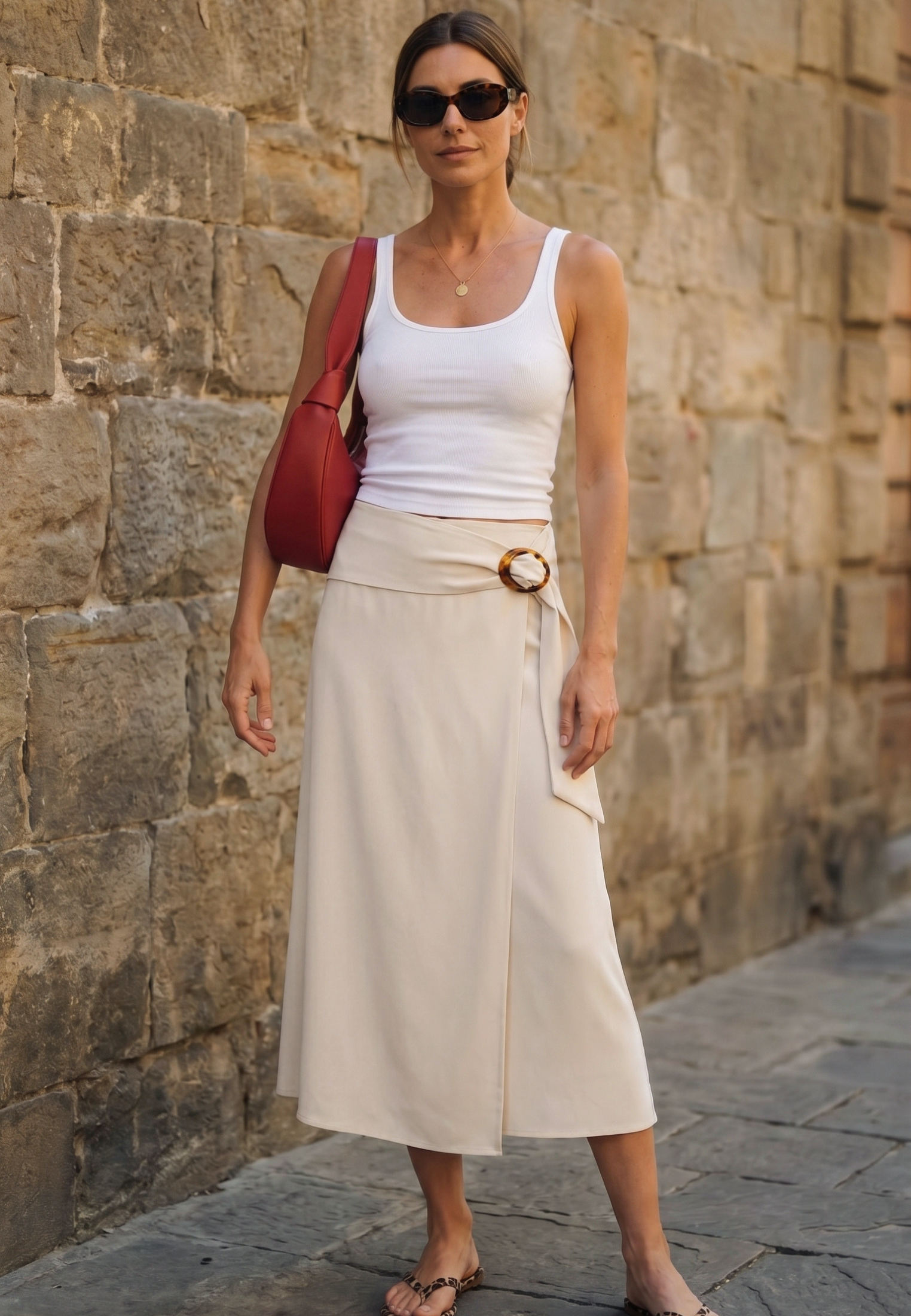 Buckled Viscose Midi Skirt - SILVER BIRCH