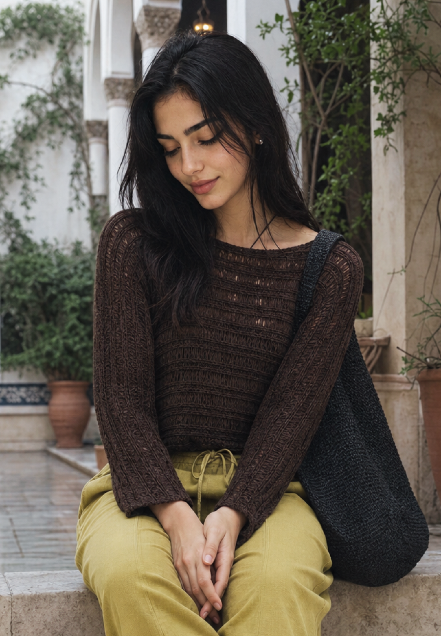 Ajour Standard Boat Neck Knit Sweater - CHOCOLATE BROWN