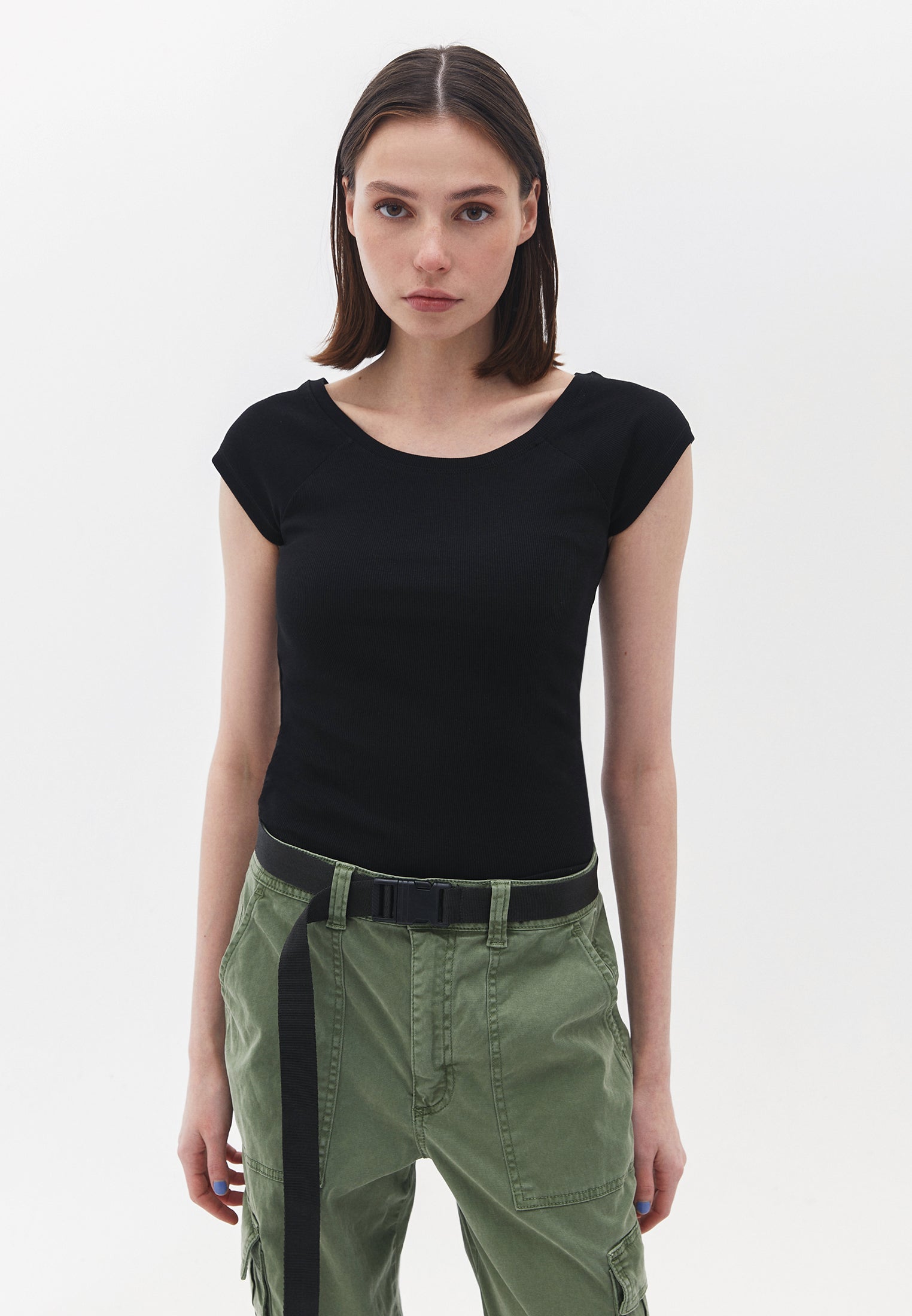 Cotton Boat Neck Tshirt - BLACK