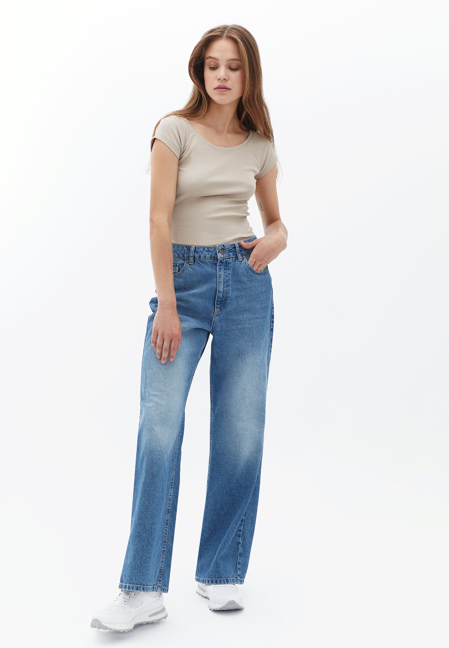 Cotton Boat Neck Tshirt - COBBLESTONE