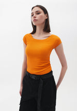 Cotton Boat Neck Tshirt - ORANGE OCHRE