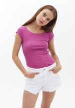 Cotton Boat Neck Tshirt - ROSE SORBET