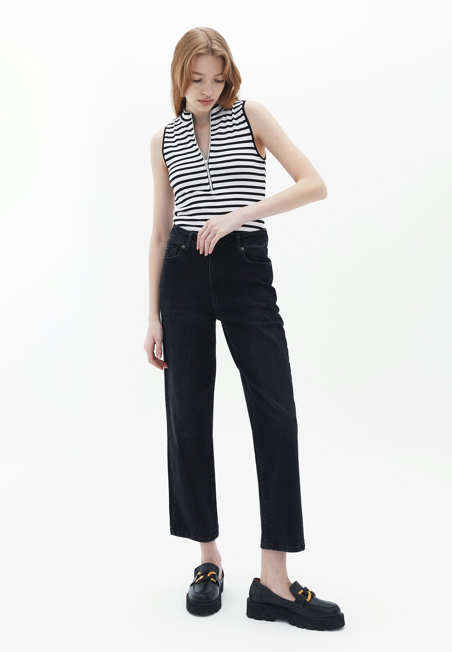 Cotton Striped Singlet - WHITE/BLACK
