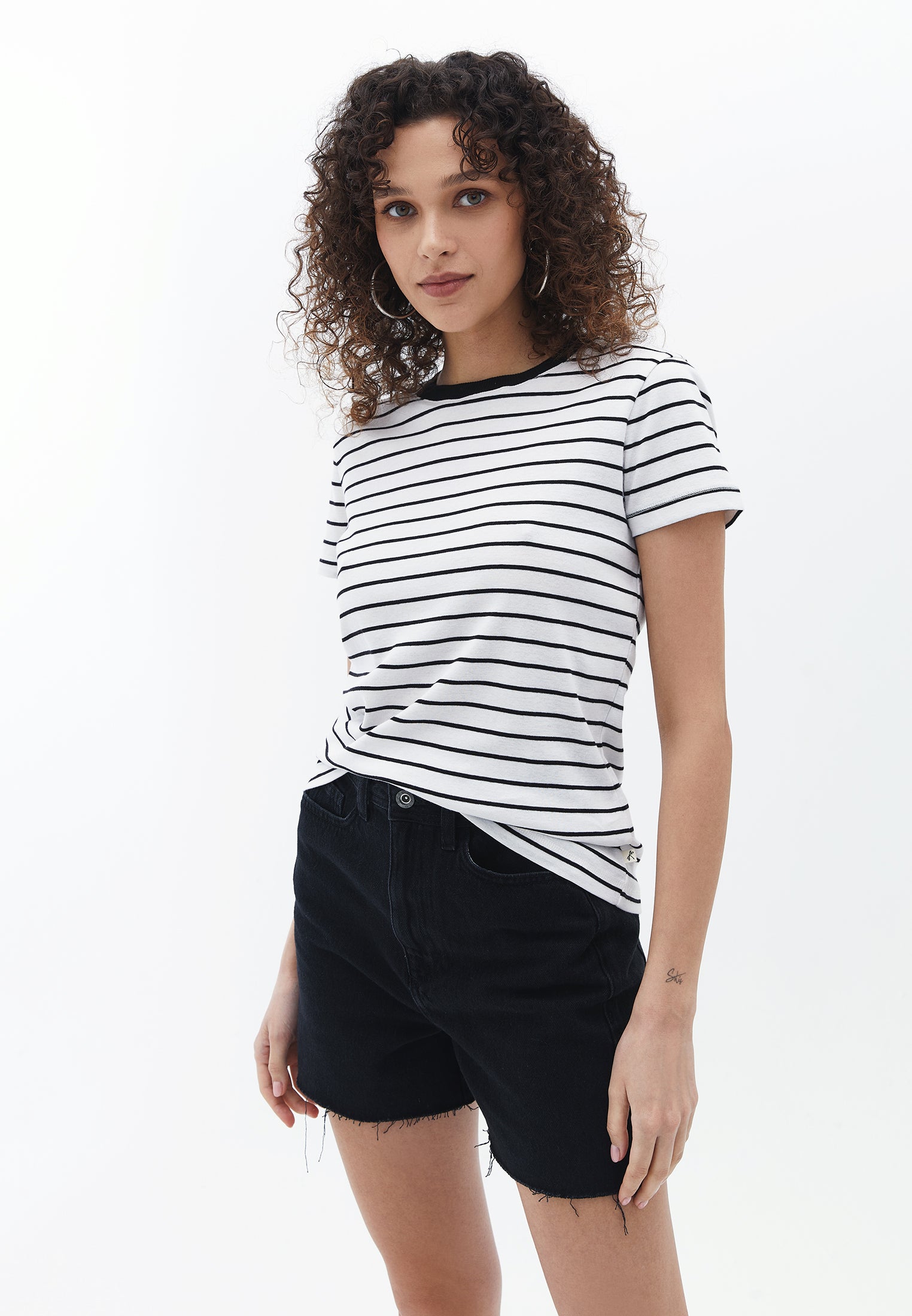 Cotton Striped Tshirt - WHITE/BLACK