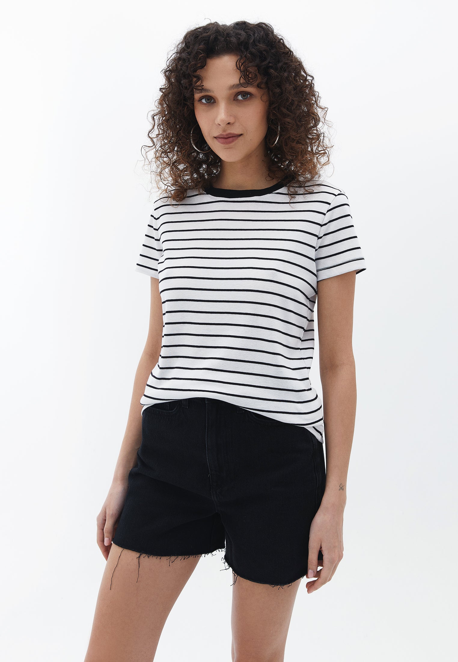 Cotton Striped Tshirt - WHITE/BLACK
