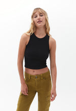 Cotton Halter Neck Singlet - BLACK