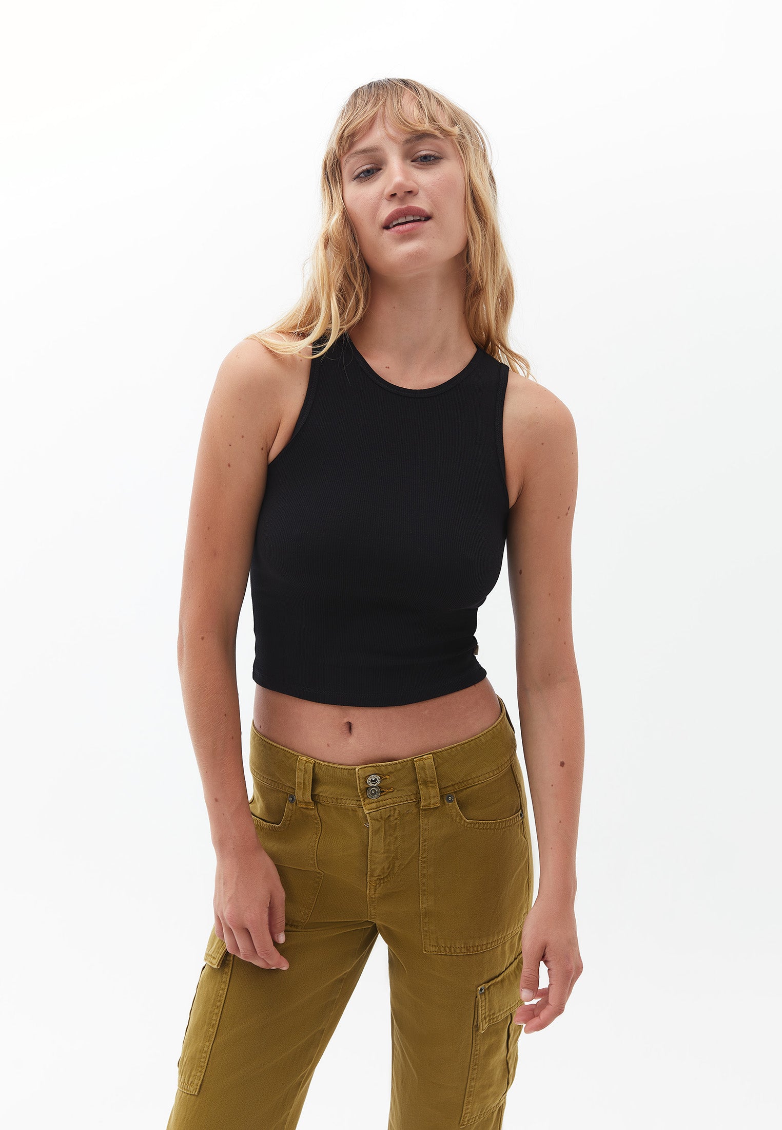 Cotton Halter Neck Singlet - BLACK
