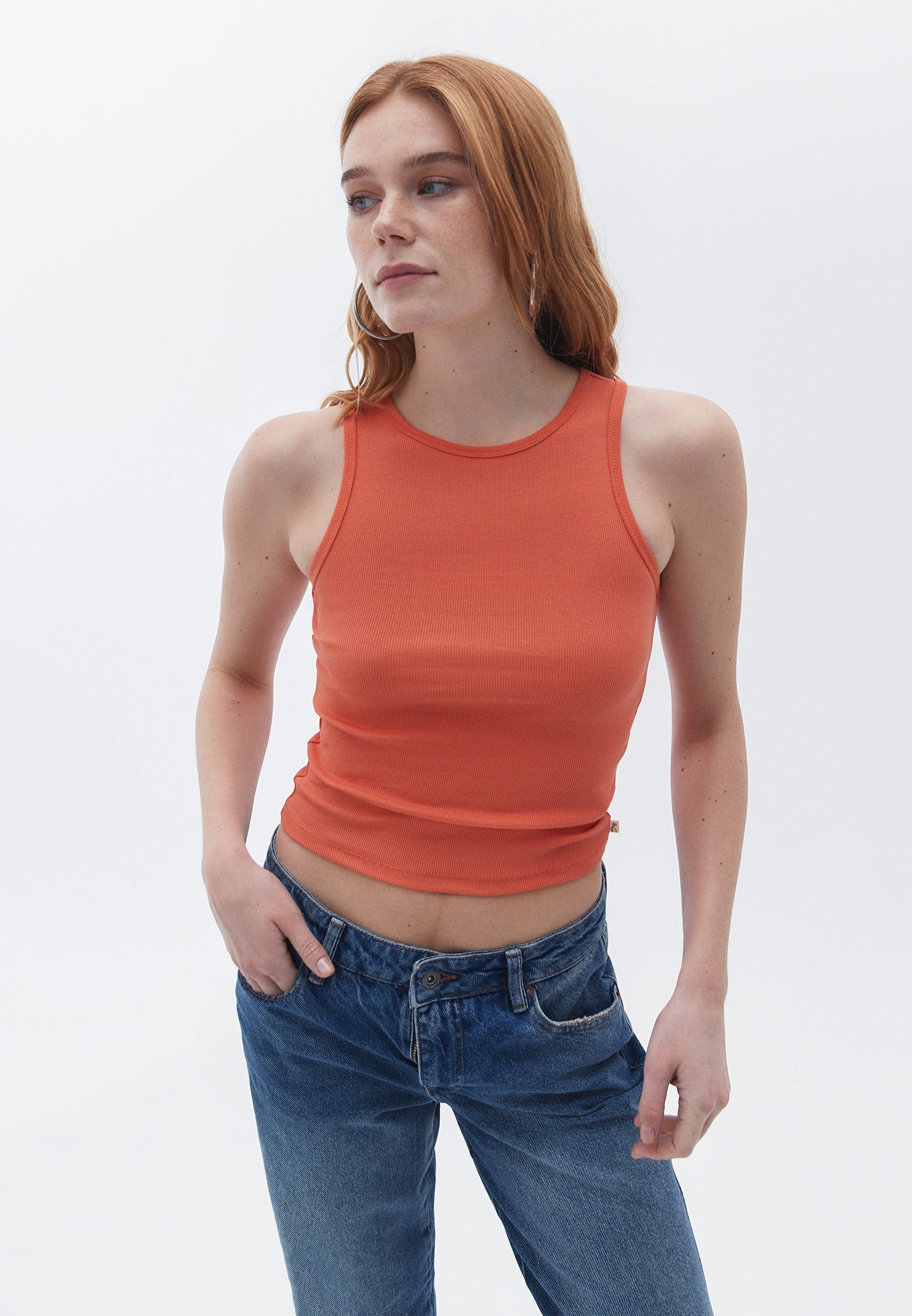 Cotton Halter Neck Singlet - GINGER