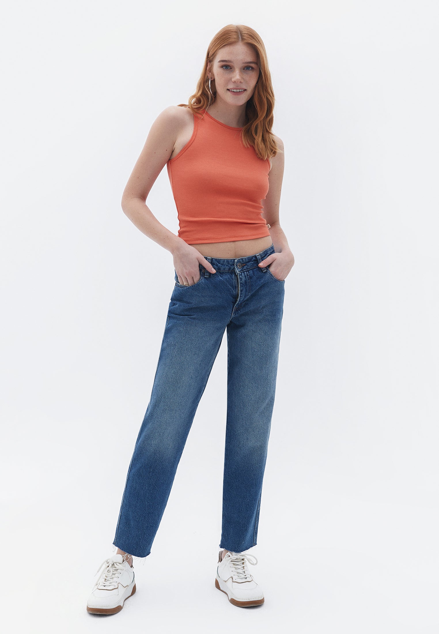 Cotton Halter Neck Singlet - GINGER