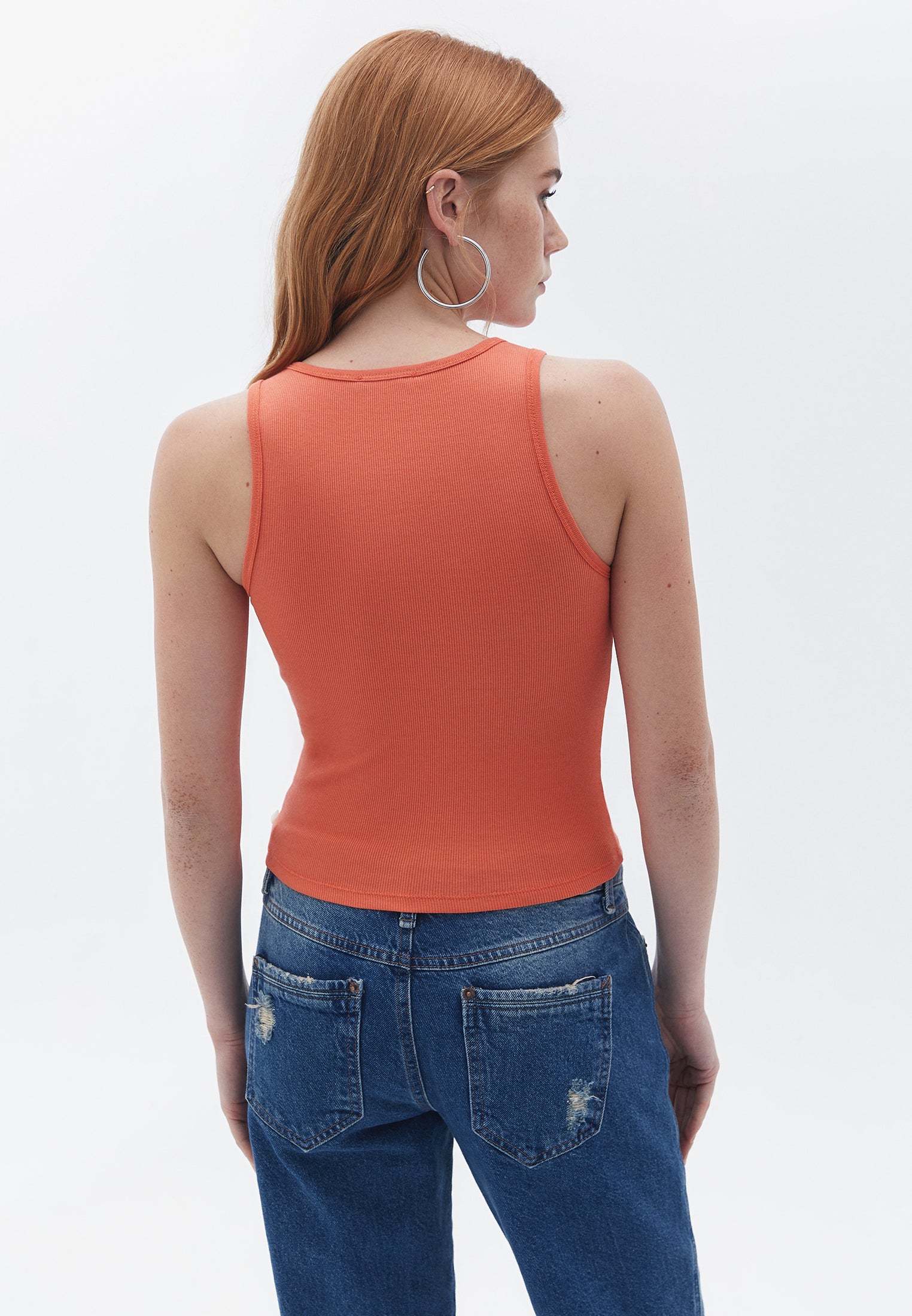 Cotton Halter Neck Singlet - GINGER