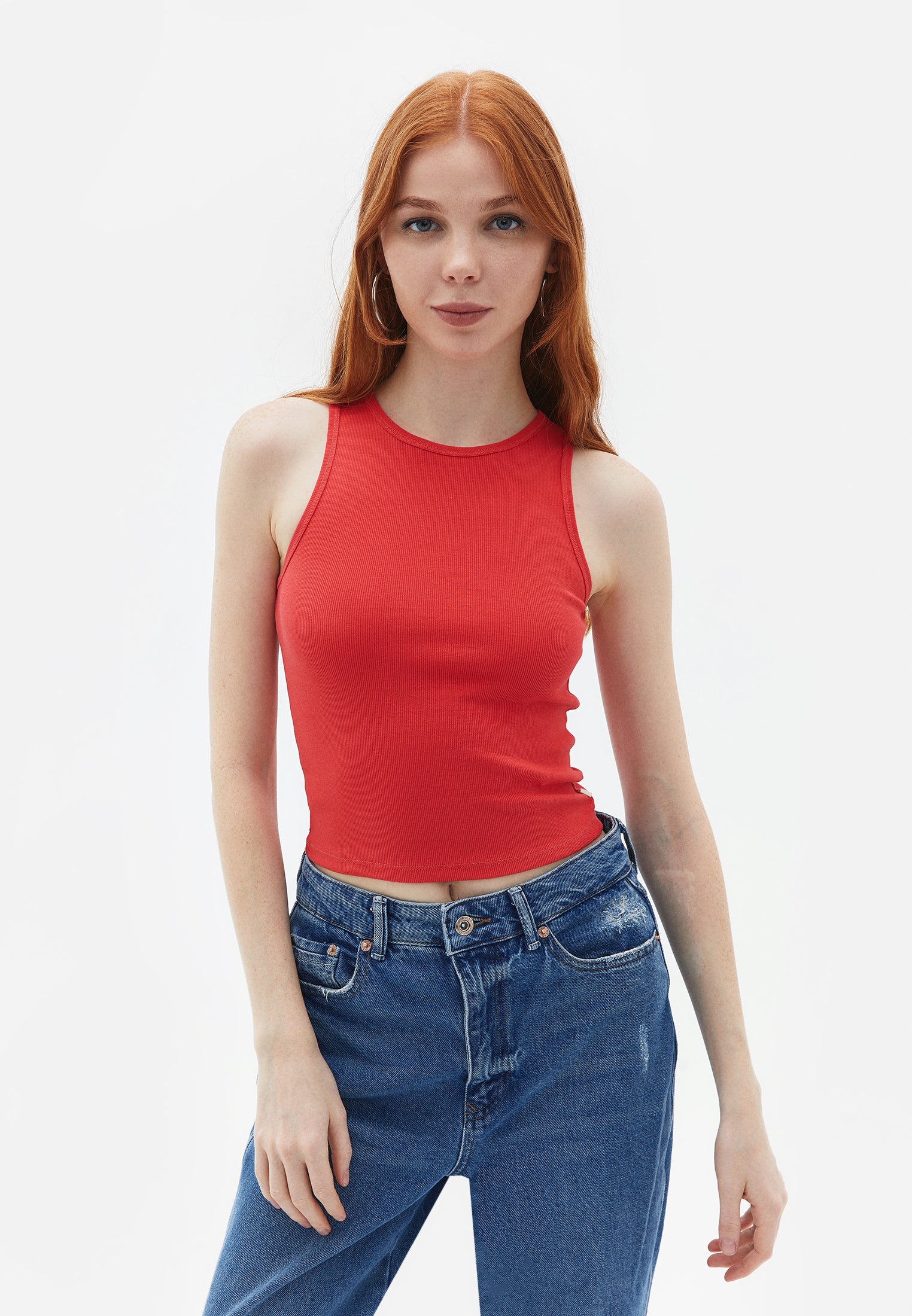 Cotton Halter Neck Singlet - POINSETTIA