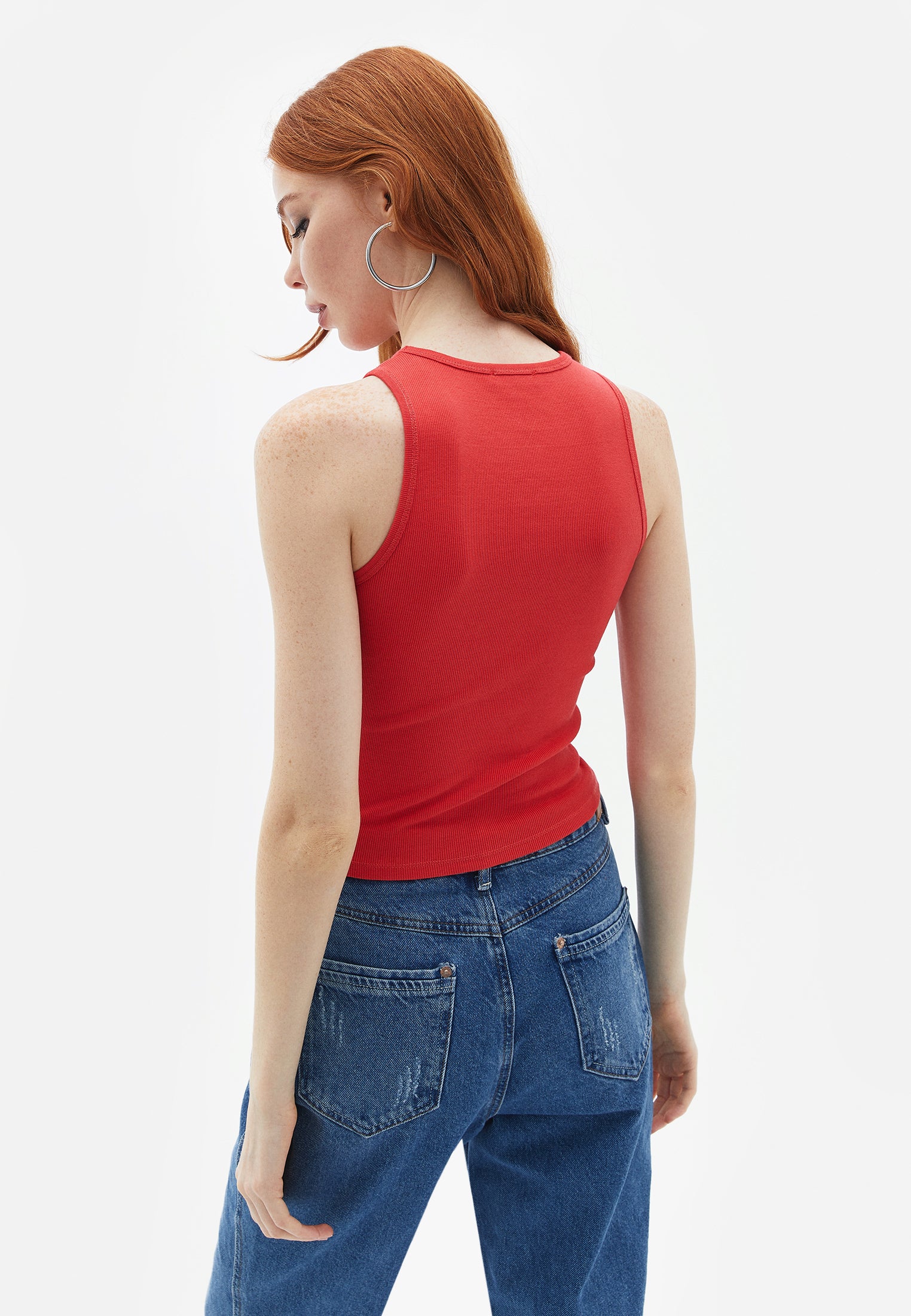 Cotton Halter Neck Singlet - POINSETTIA