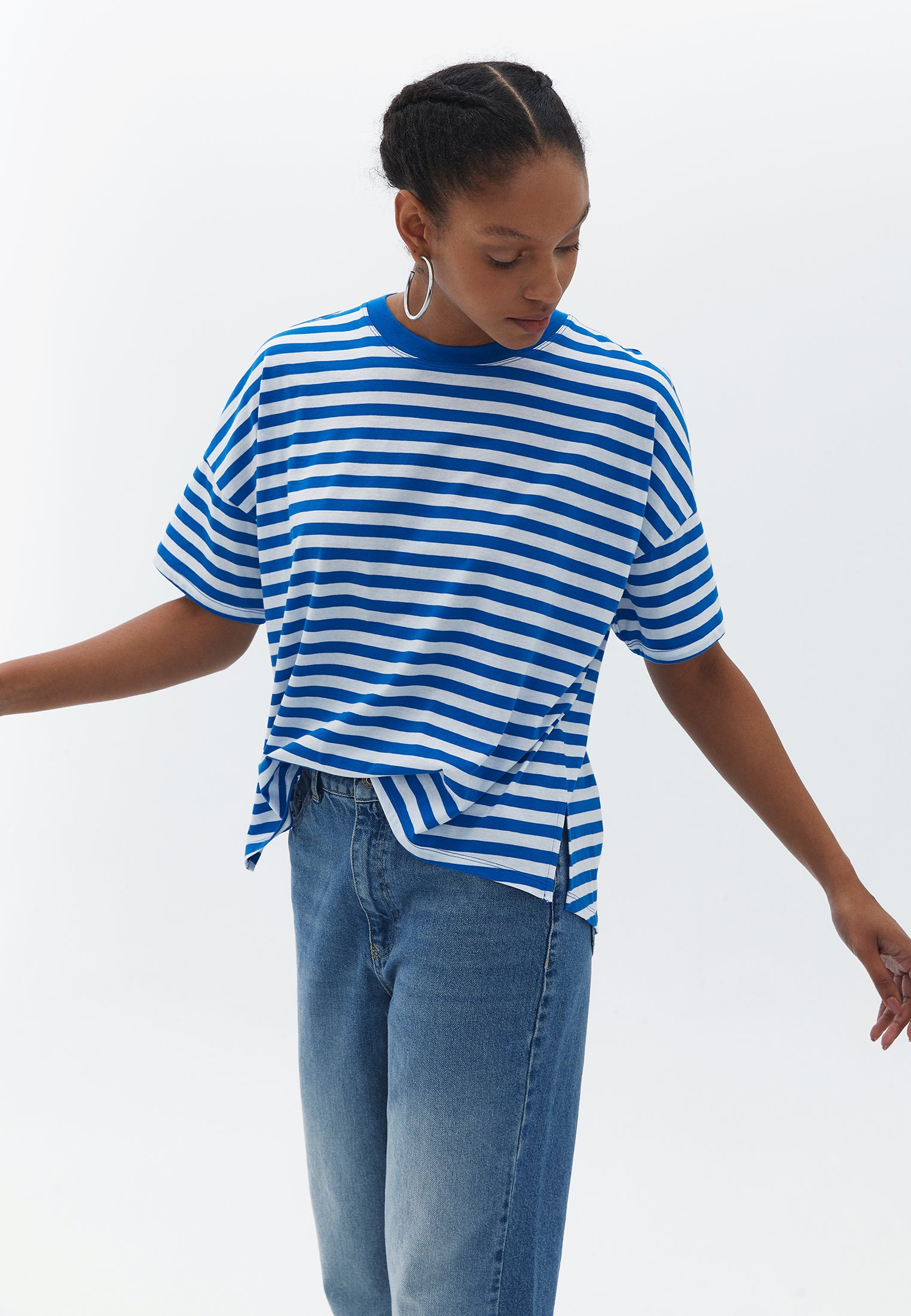 Cotton Oversize Tshirt - BLUE STRIPE
