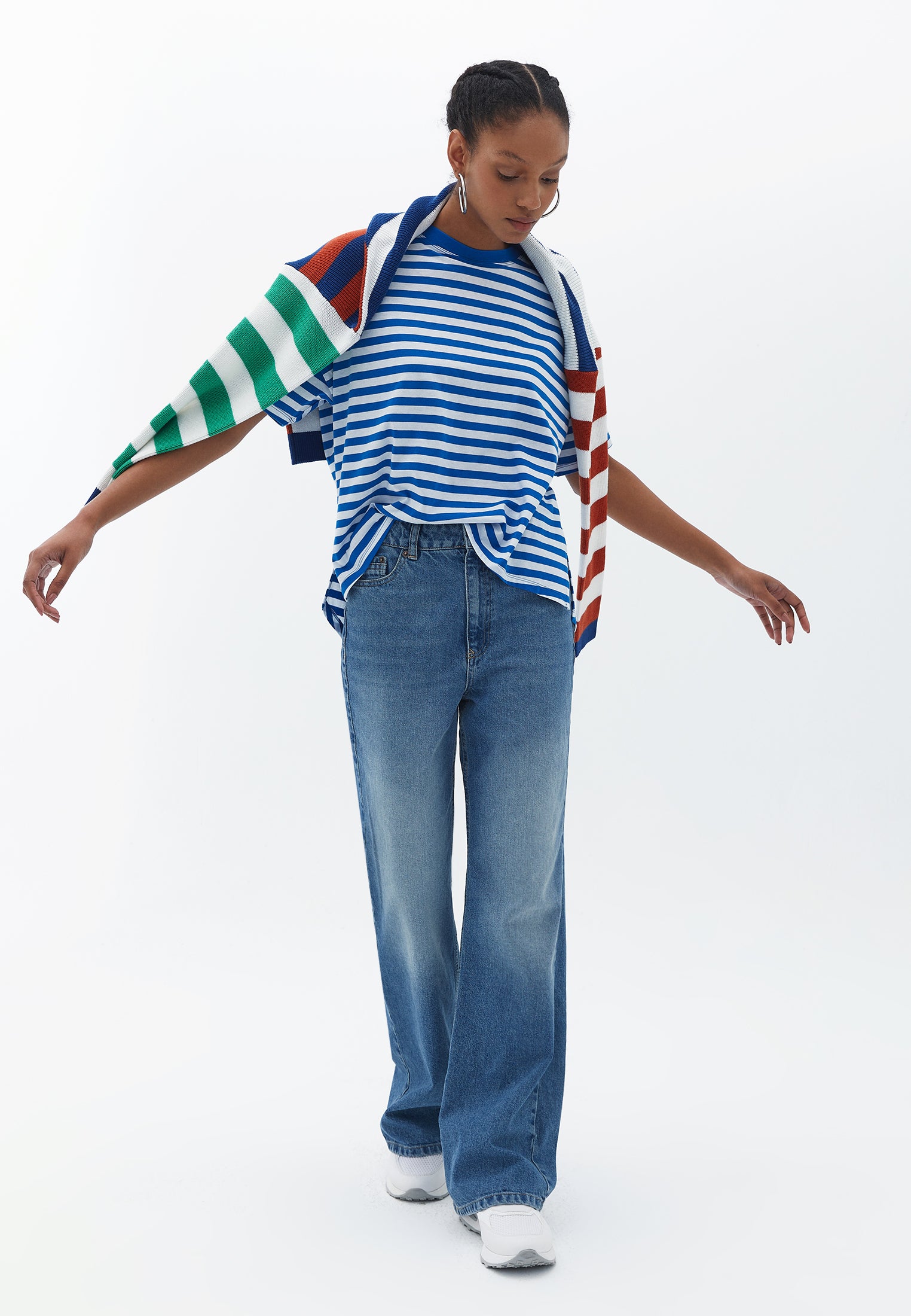 Cotton Oversize Tshirt - BLUE STRIPE