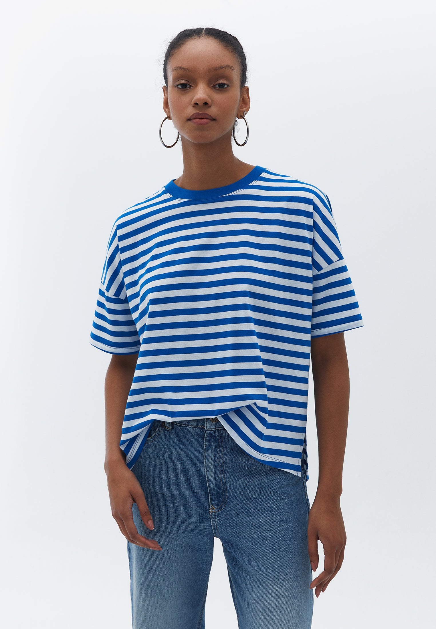 Cotton Oversize Tshirt - BLUE STRIPE