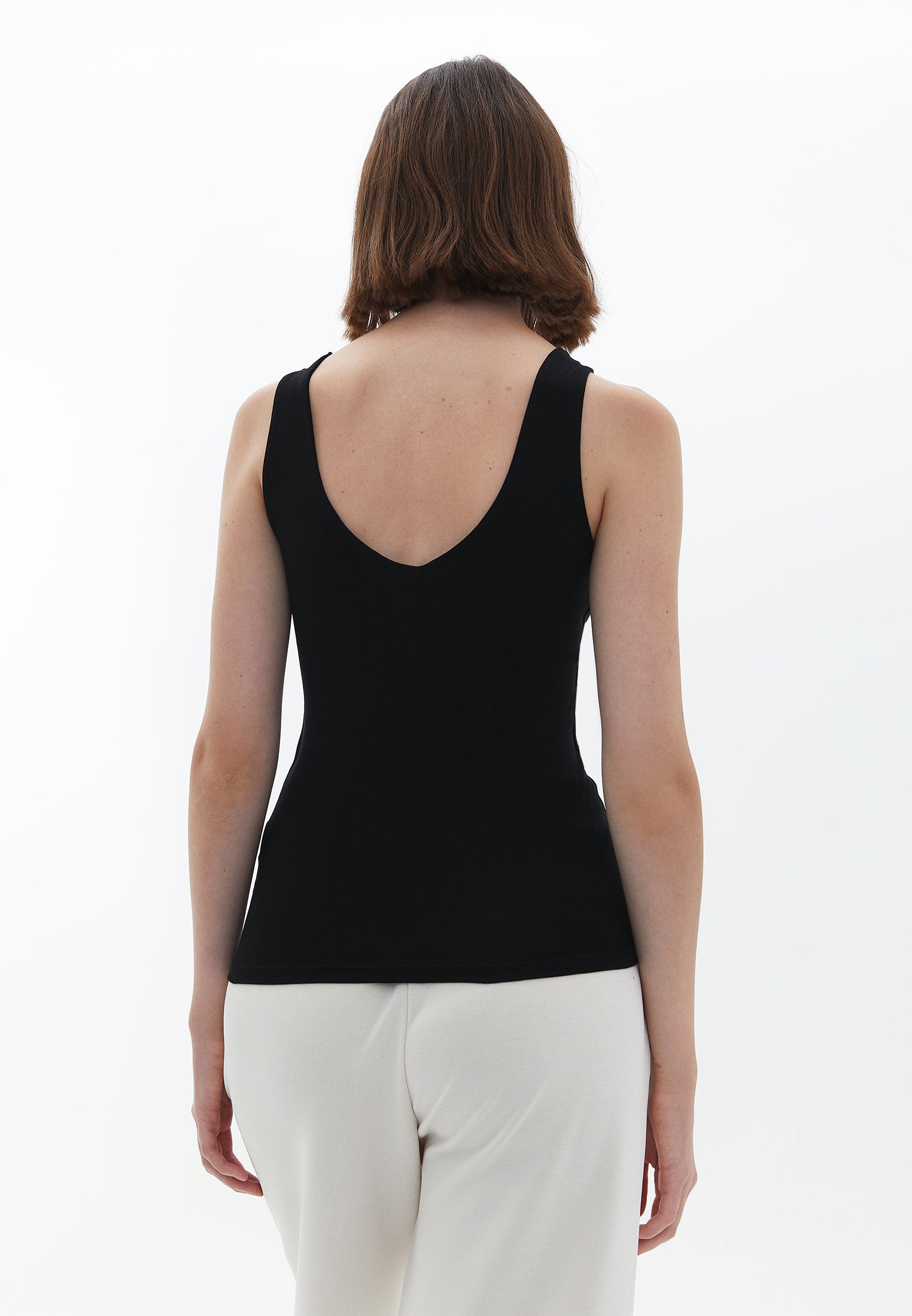 Cotton V-Neck Singlet - BLACK