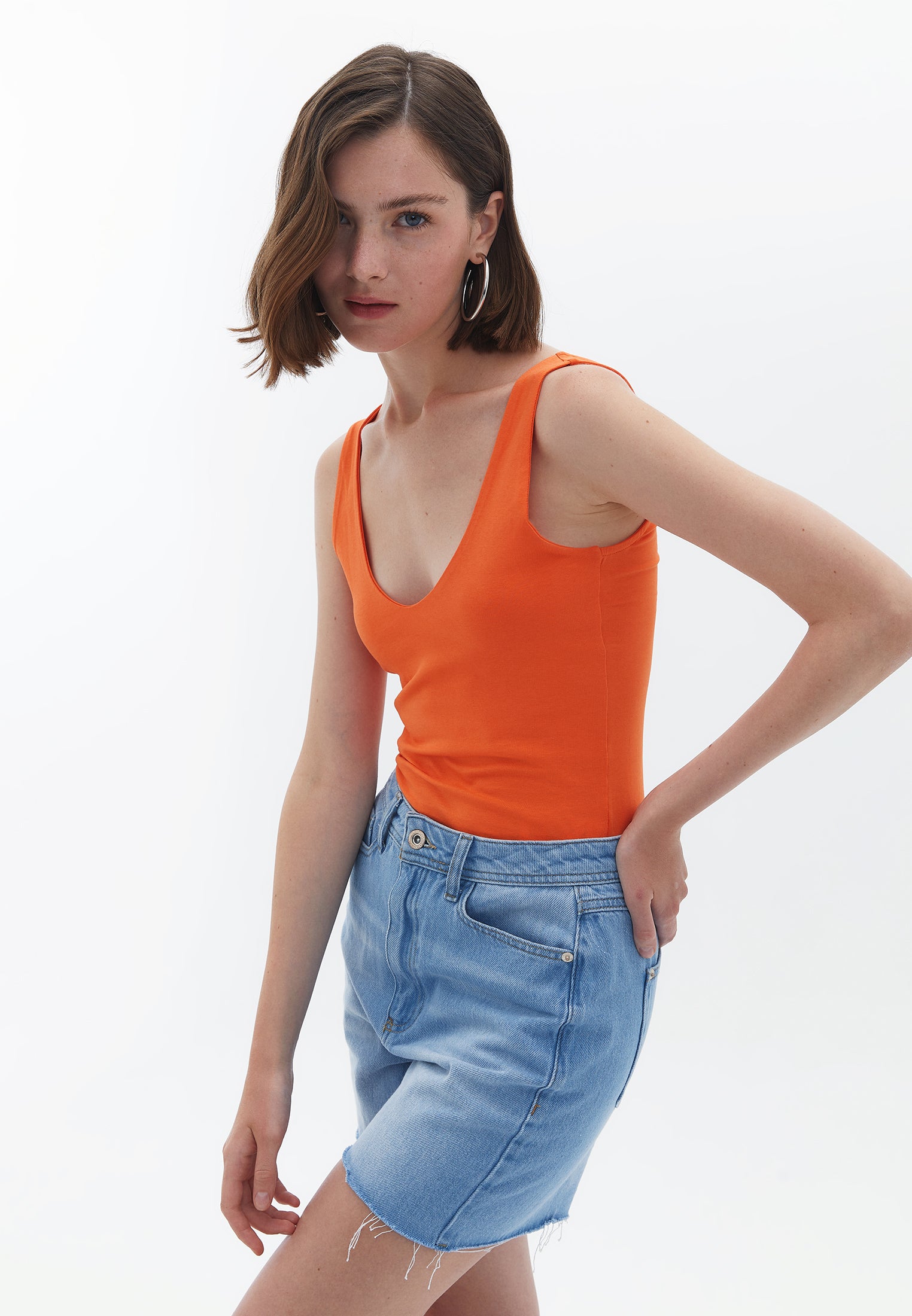 Cotton V-Neck Singlet - ORANGEADE