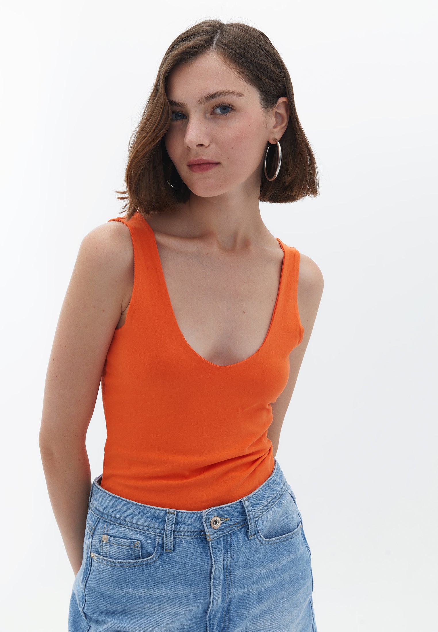 Cotton V-Neck Singlet - ORANGEADE