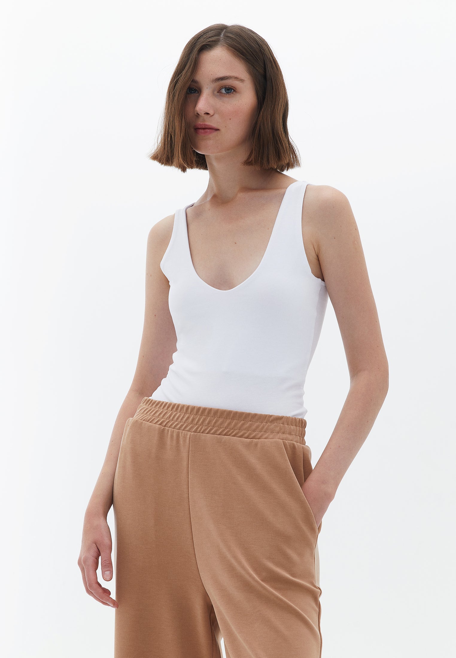 Cotton V-Neck Singlet - WHITE