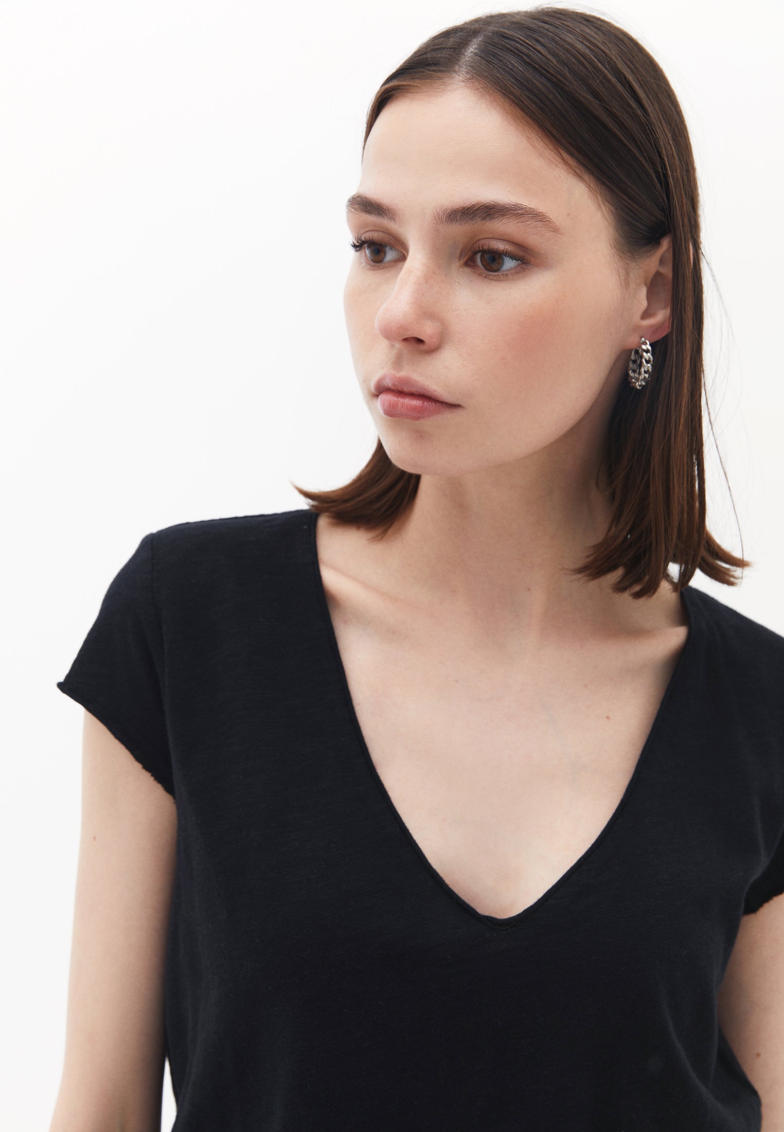 V-Neck Loose Fit Tshirt - BLACK