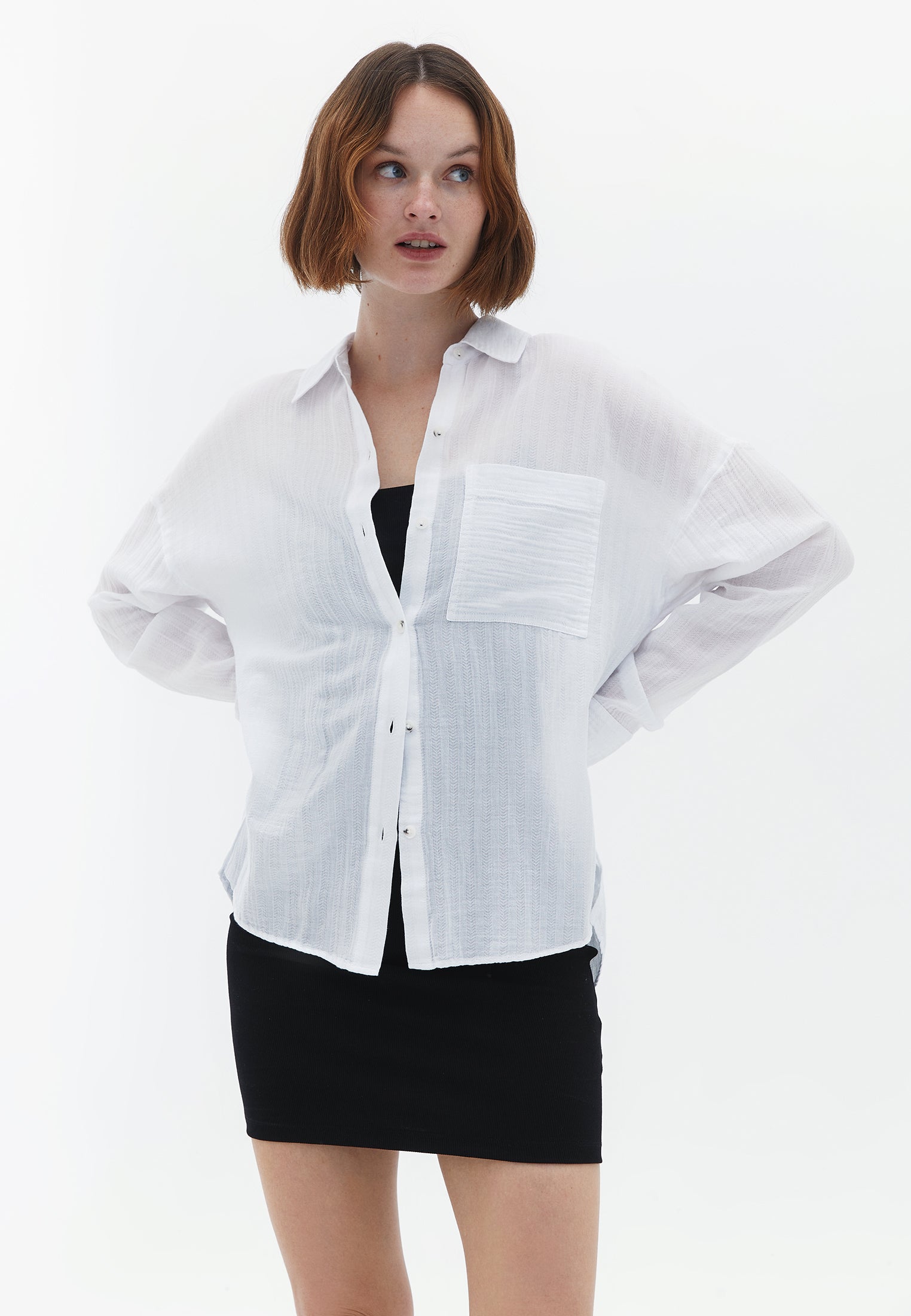 Cotton Shirt with Pocket - WHITE