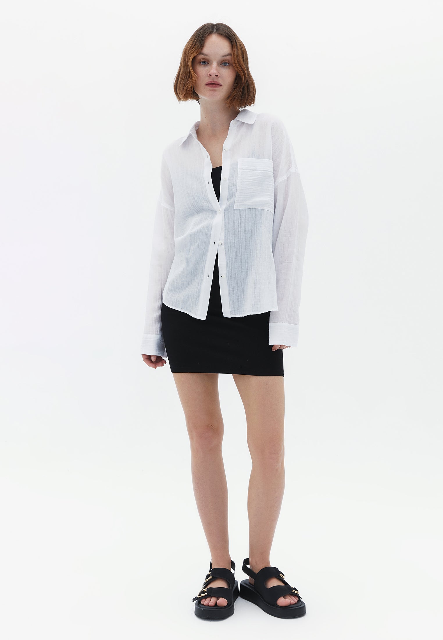 Cotton Shirt with Pocket - WHITE