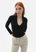 Cotton V-Neck Tshirt - BLACK