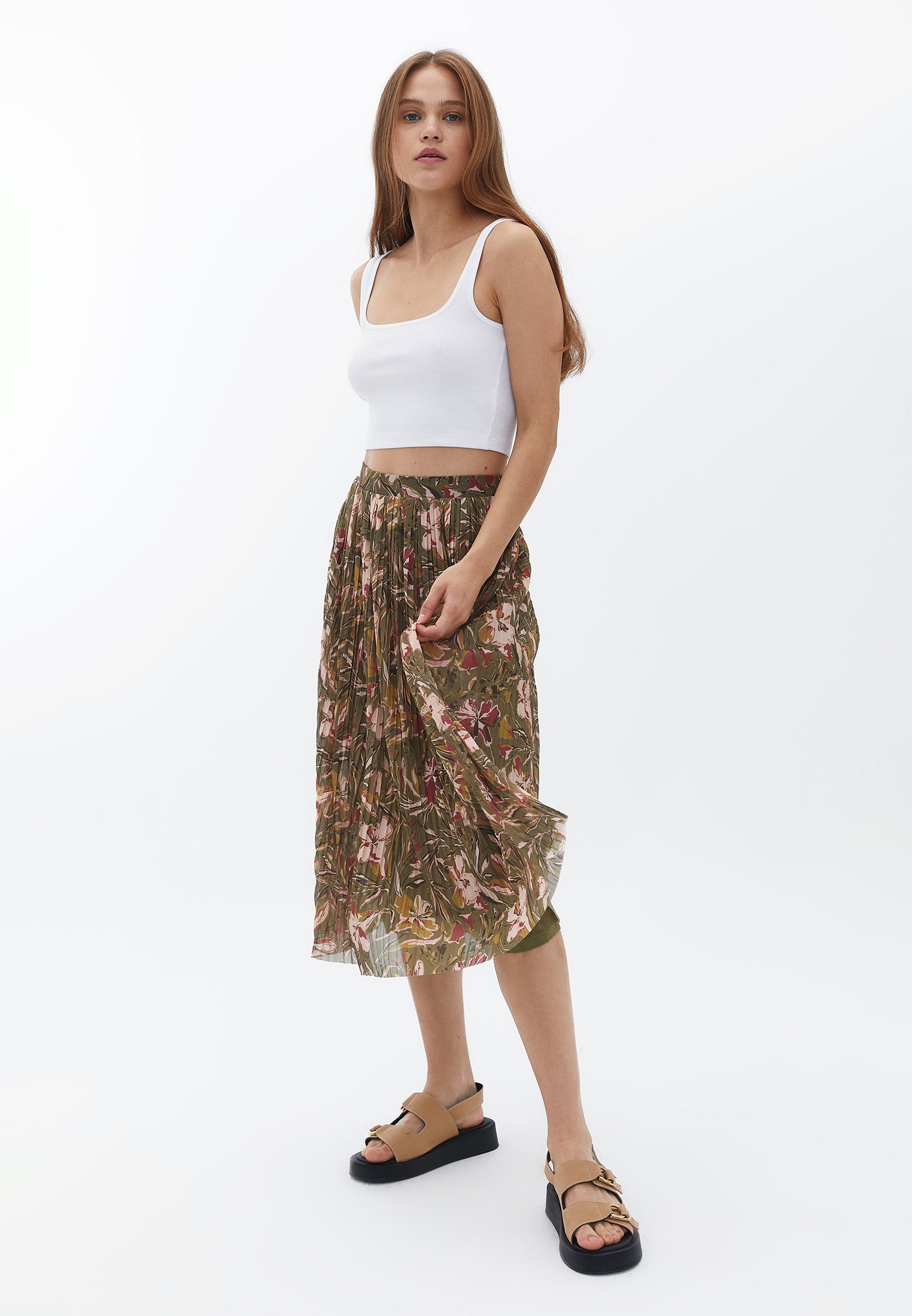 Pleated Midi Skirt - FLOWER COMB