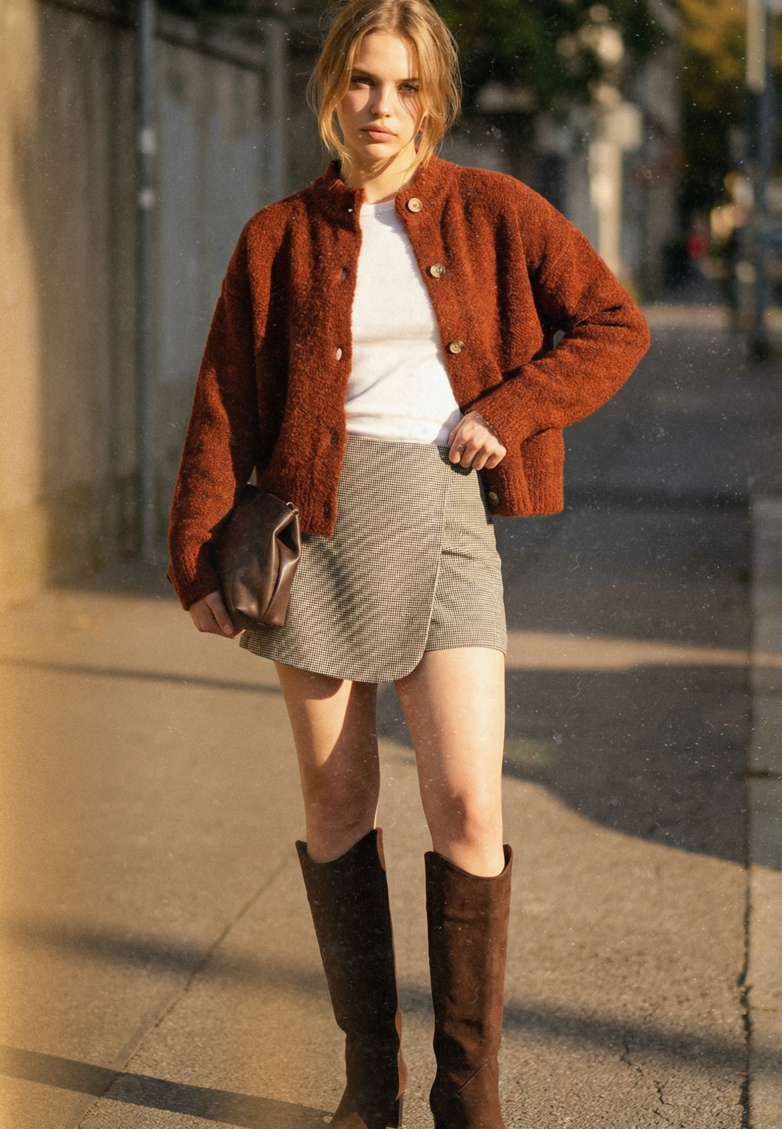 Soft Long Sleeved Cardigan - FRIED BRICK