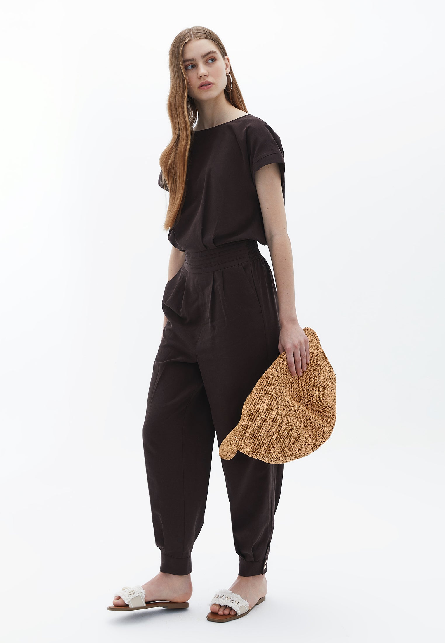 Jumpsuit with Back and Waist Detail - BLACK COFFEE